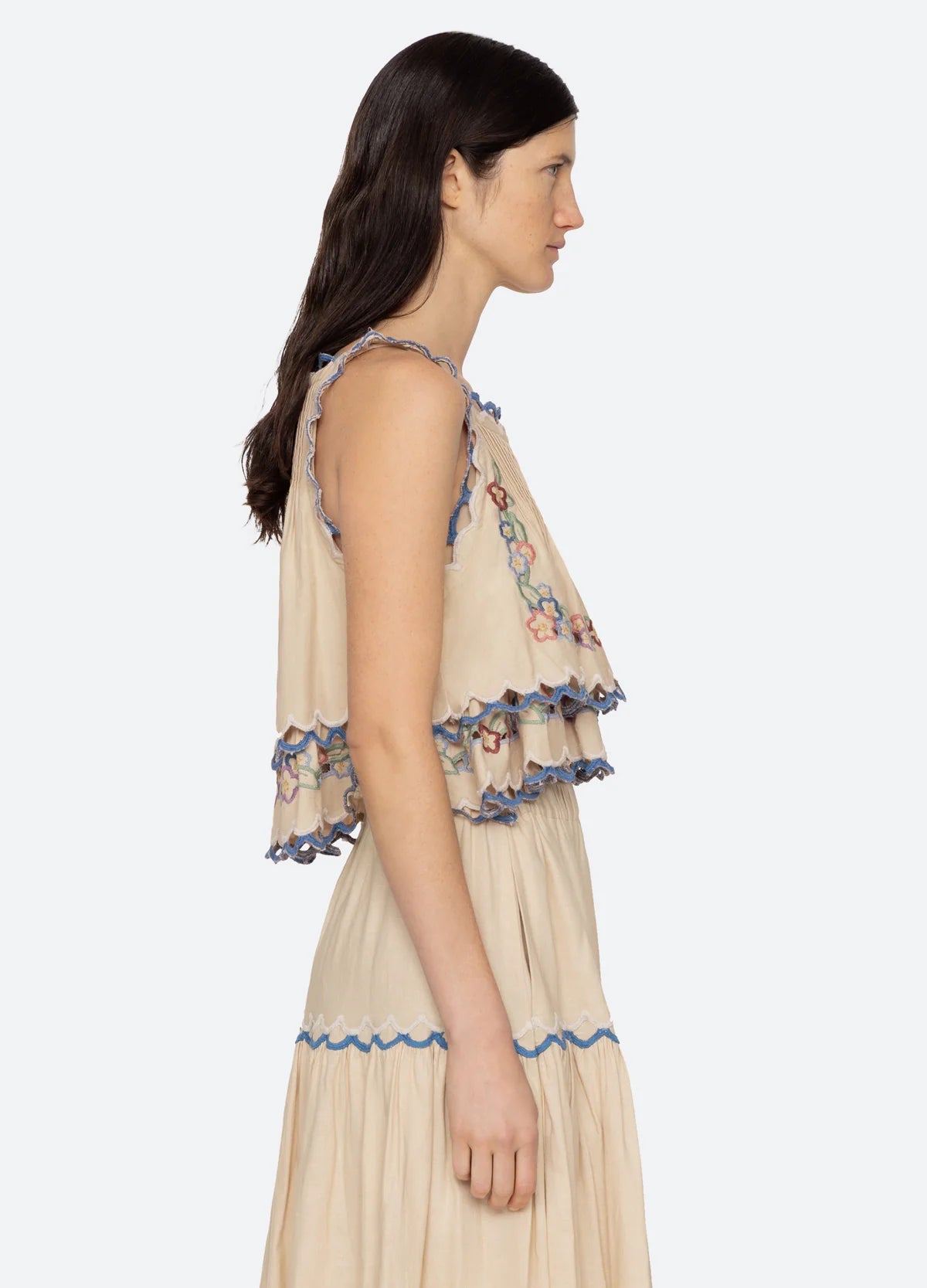Melinda Embroidered Tank Tops Sea