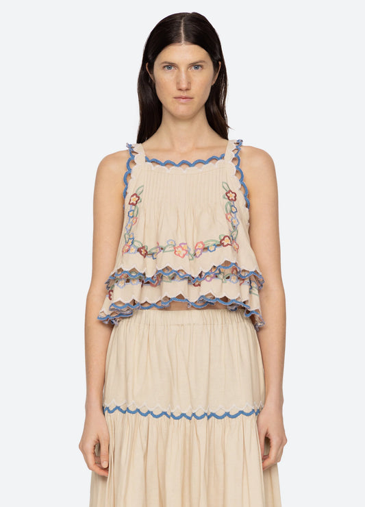 Melinda Embroidered Tank Tops Sea