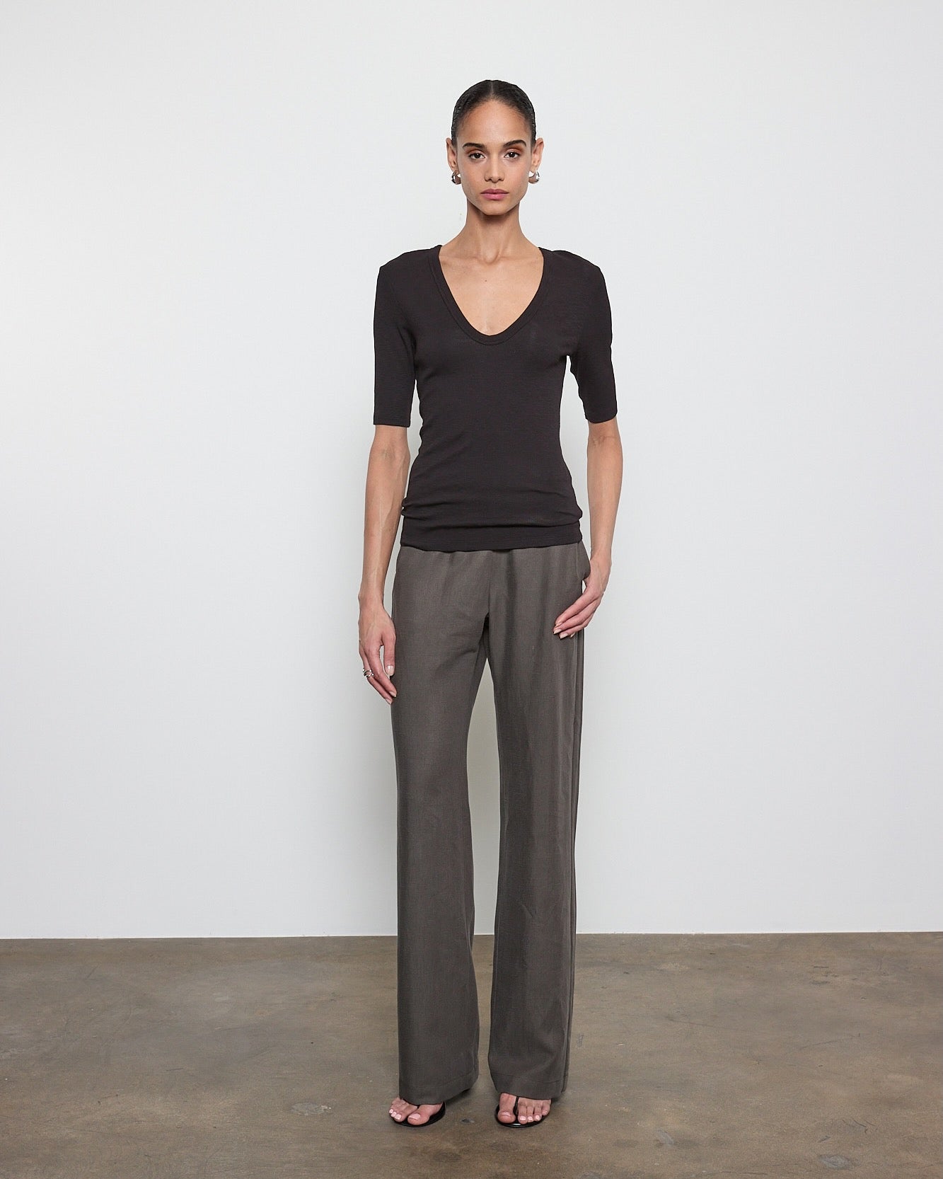 Textured Rib Half Sleeve U Shirts Enza Costa