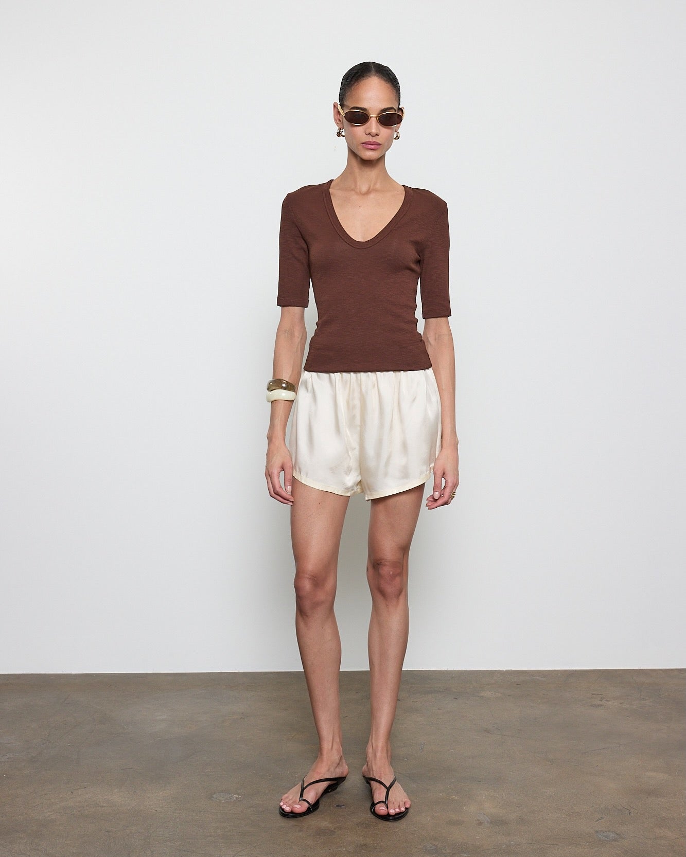Textured Rib Half Sleeve U Shirts Enza Costa