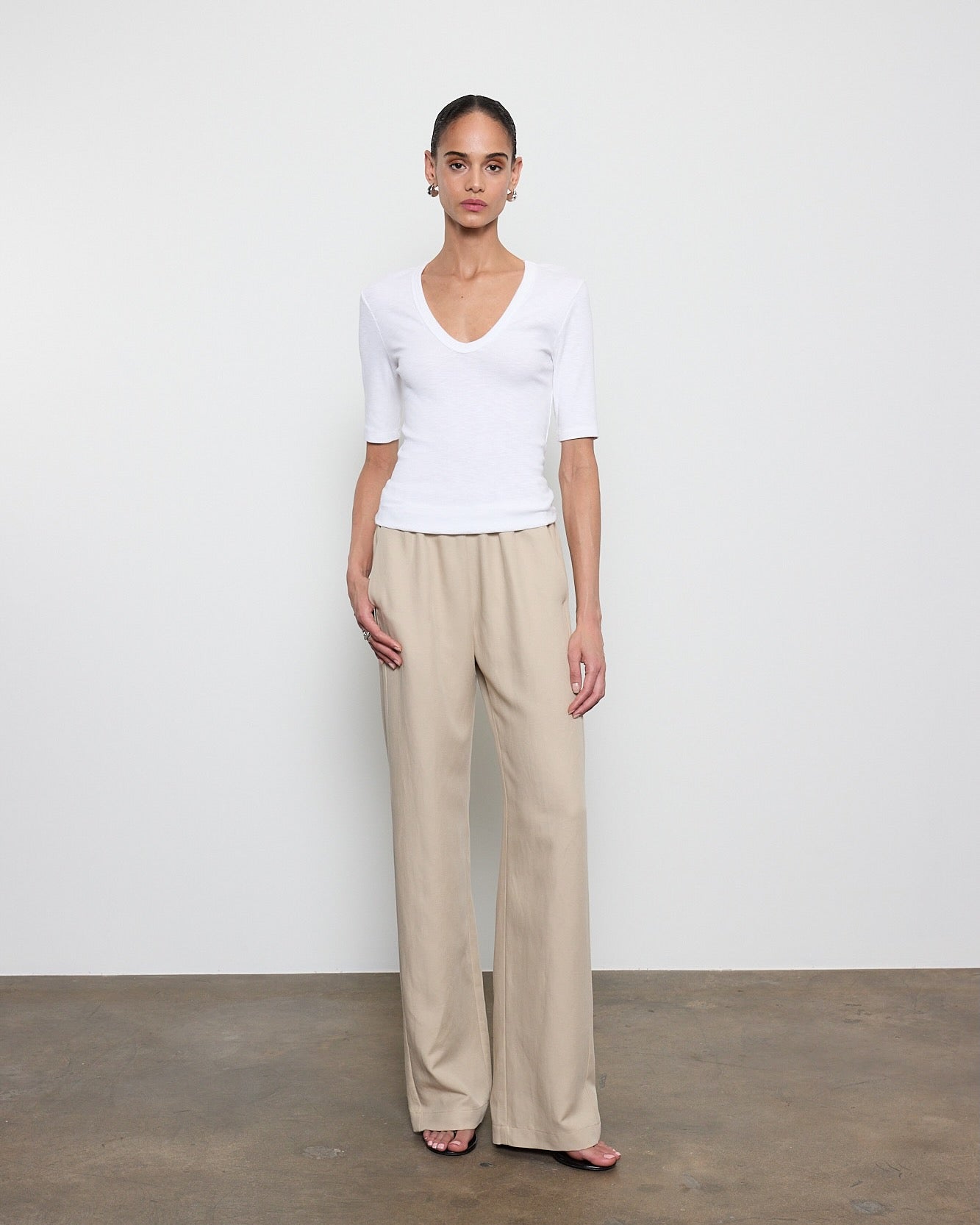 Textured Rib Half Sleeve U Shirts Enza Costa