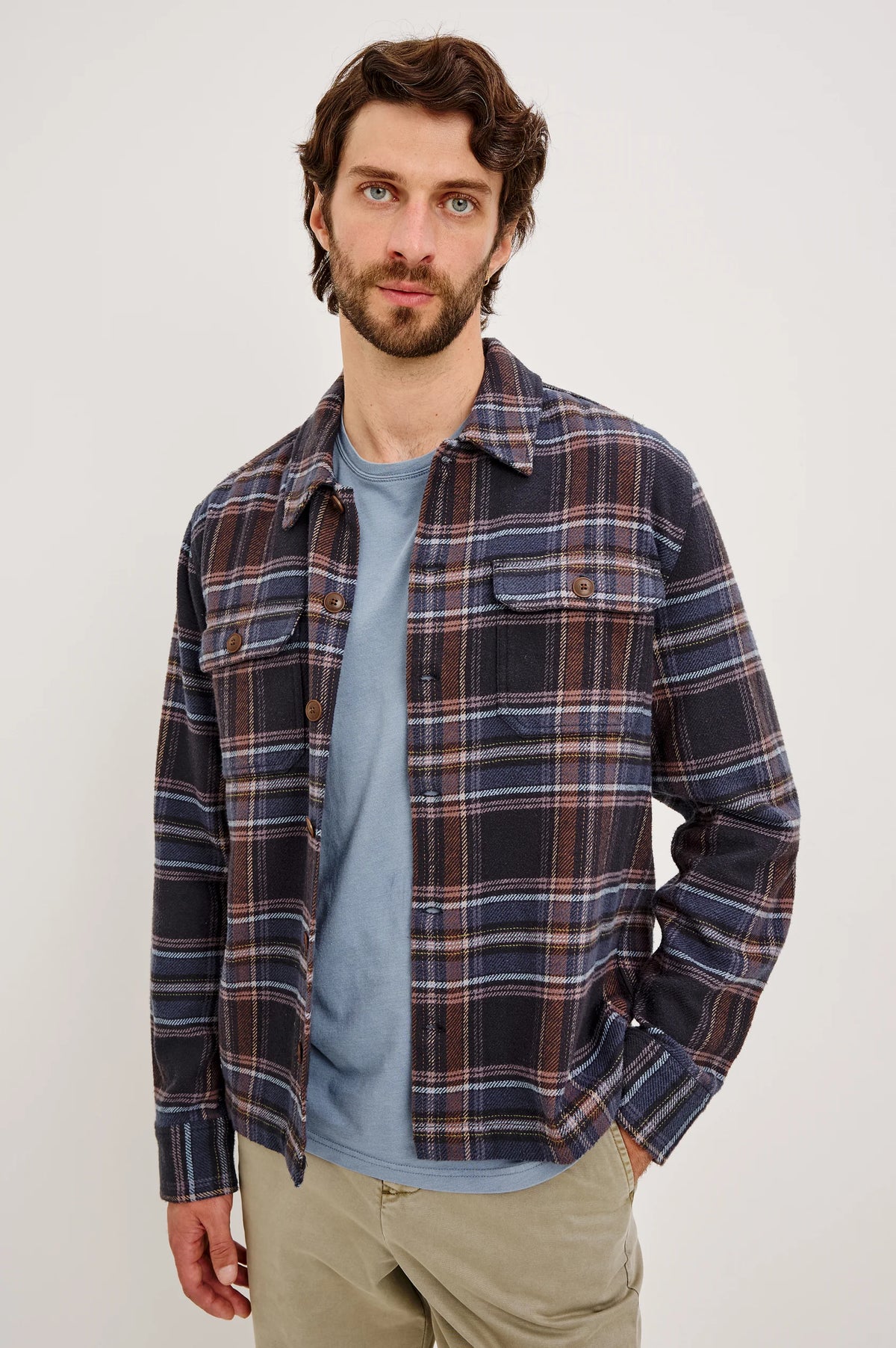 Blue/brown Plaid Flannel Button-Up, Rails