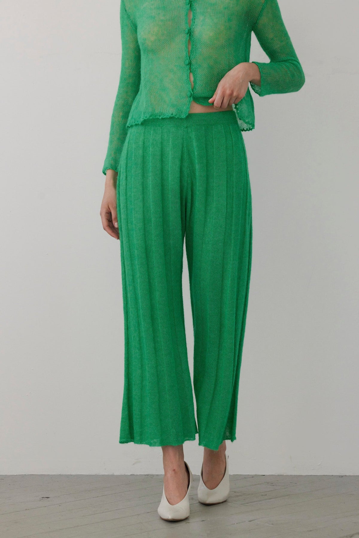 Sandra Ribbed Alpaca Knit Pant Pants CHRISTINE ALCALAY Grass Green One Size - 1