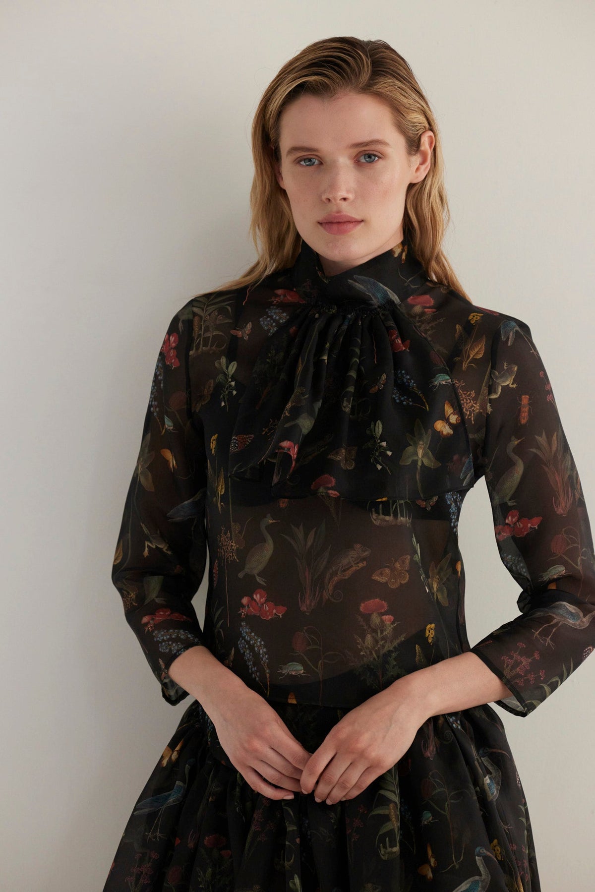 Scarlett Top in Audubon Silk Organza Tops CHRISTINE ALCALAY Black Night Audubon Extra Small - 1