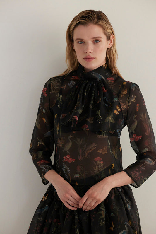 Scarlett Top in Audubon Silk Organza Tops CHRISTINE ALCALAY Black Night Audubon Extra Small
