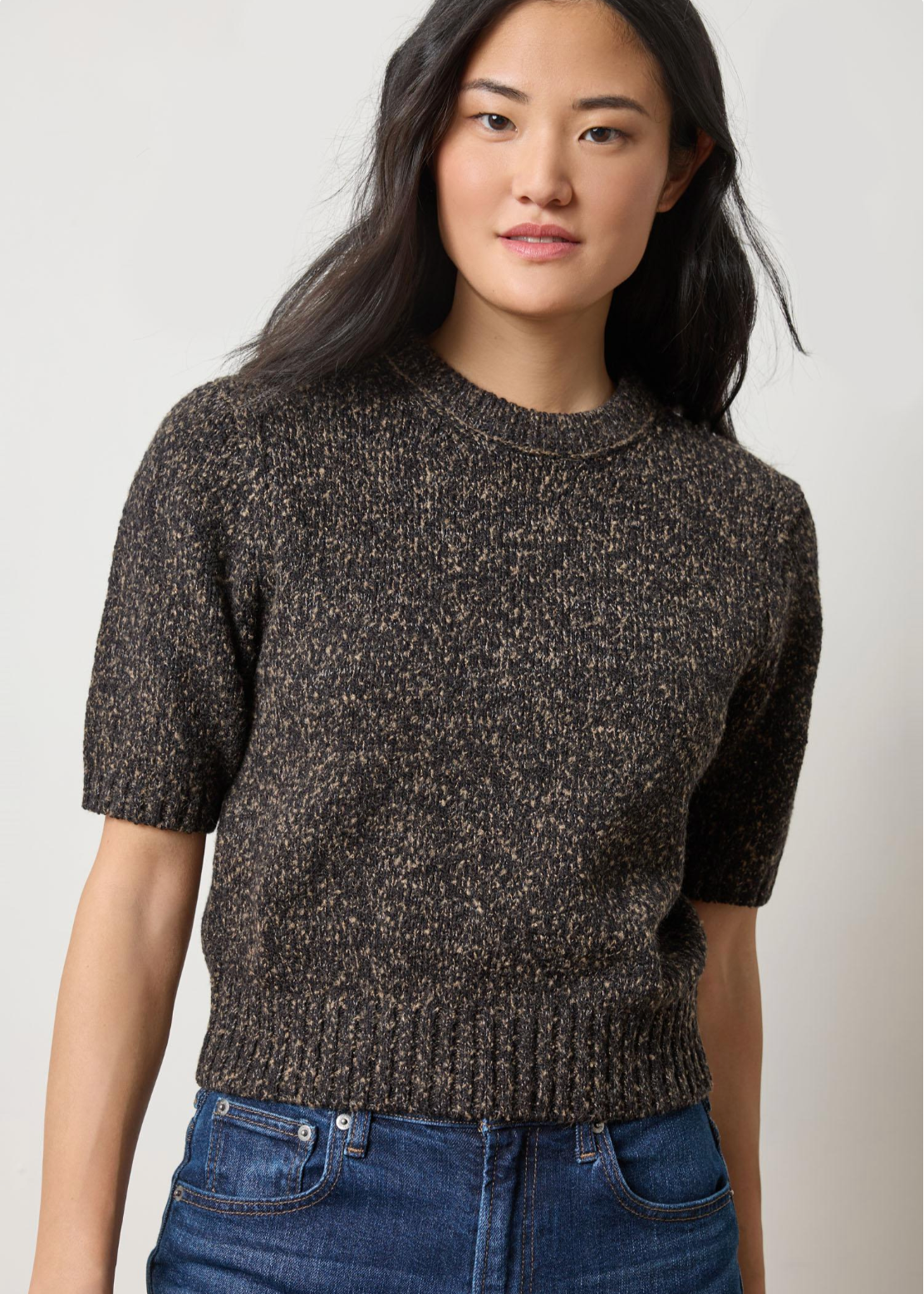 Short Sleeve Marled Pullover Sweaters Lilla P.