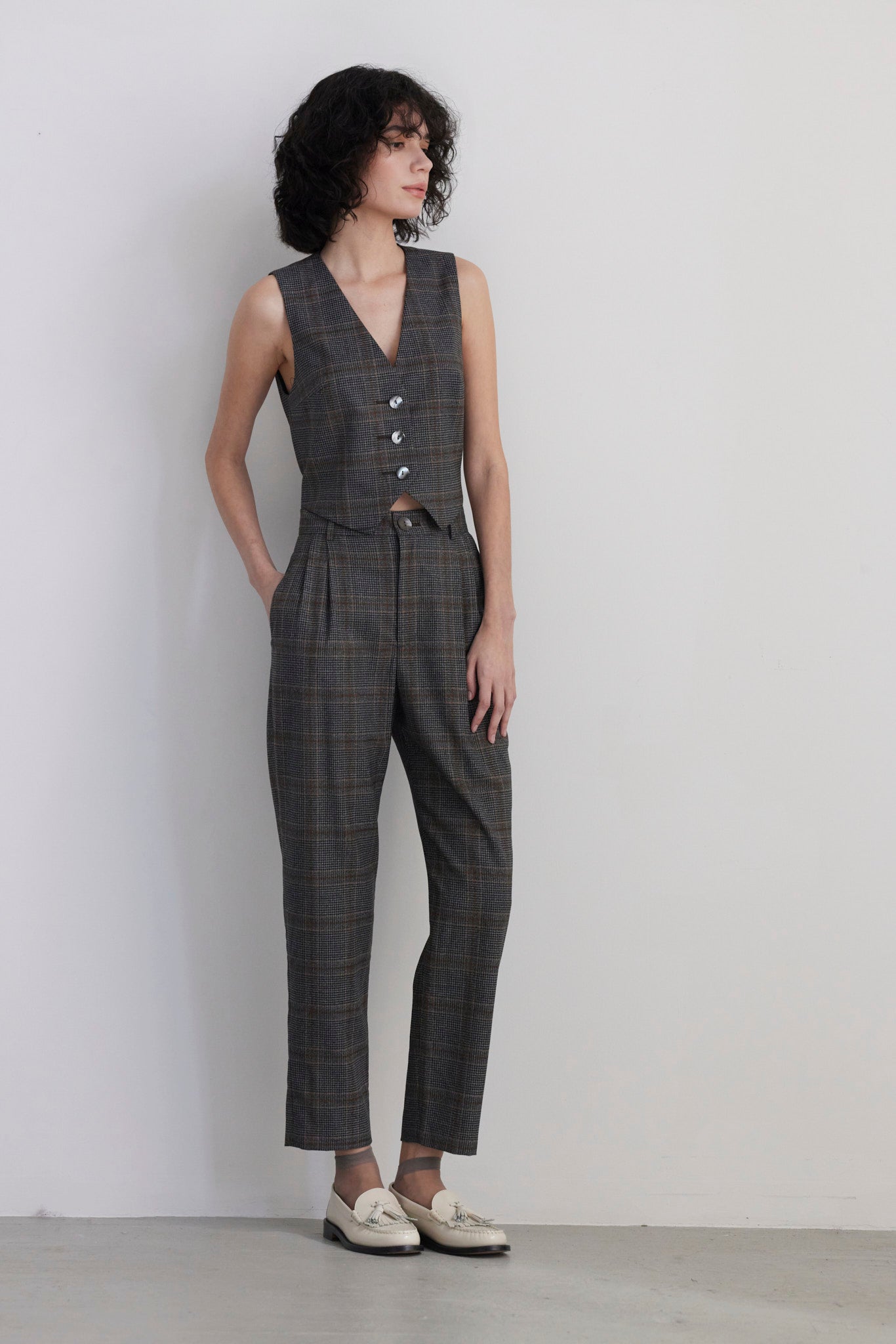 Sophia Tapered Pant in Wool Pants CHRISTINE ALCALAY Autumn Plaid 0