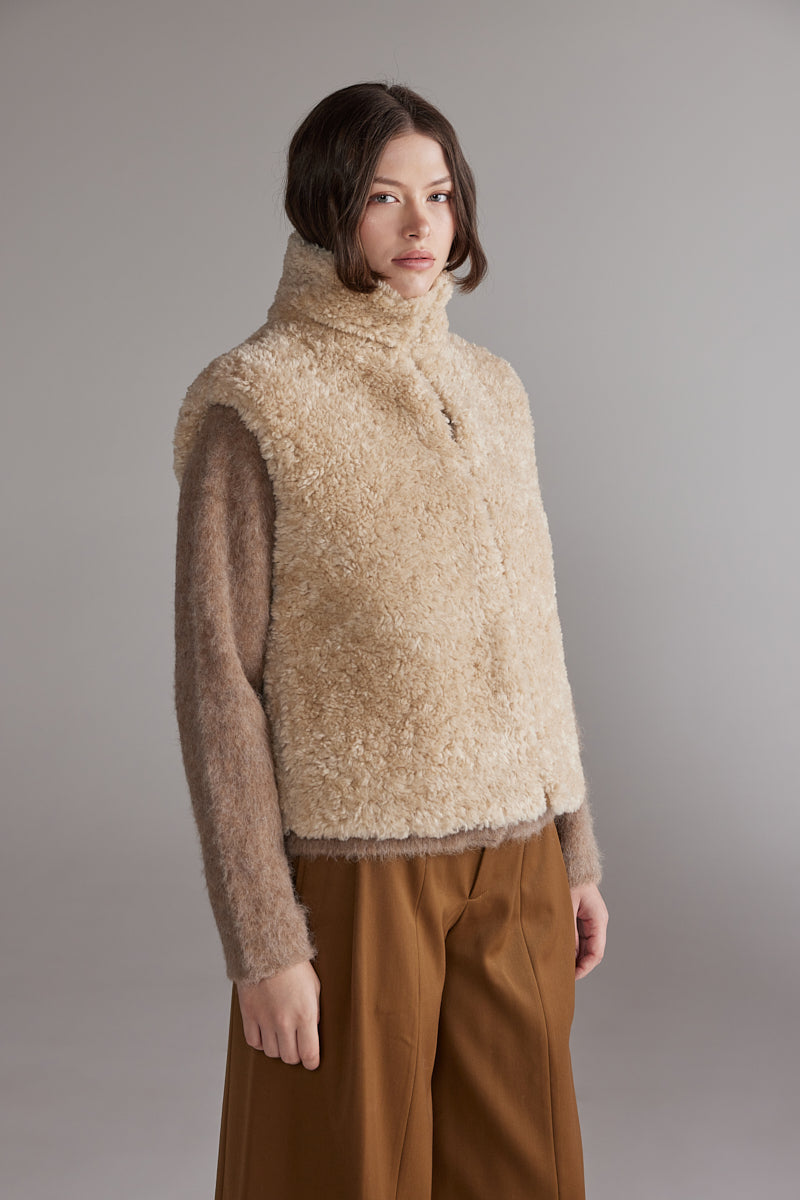 High Neck Reversible Fur Vest AMENTE - 4