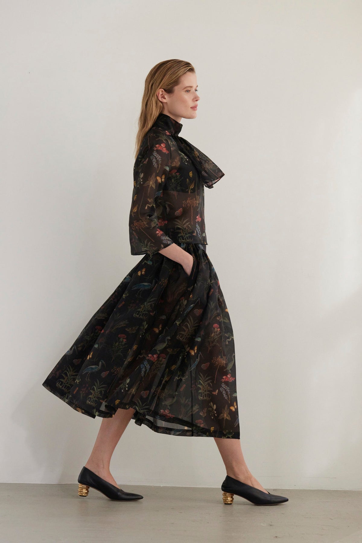 Ursula Shirred Midi Skirt in Audubon Silk Organza Skirts CHRISTINE ALCALAY - 2