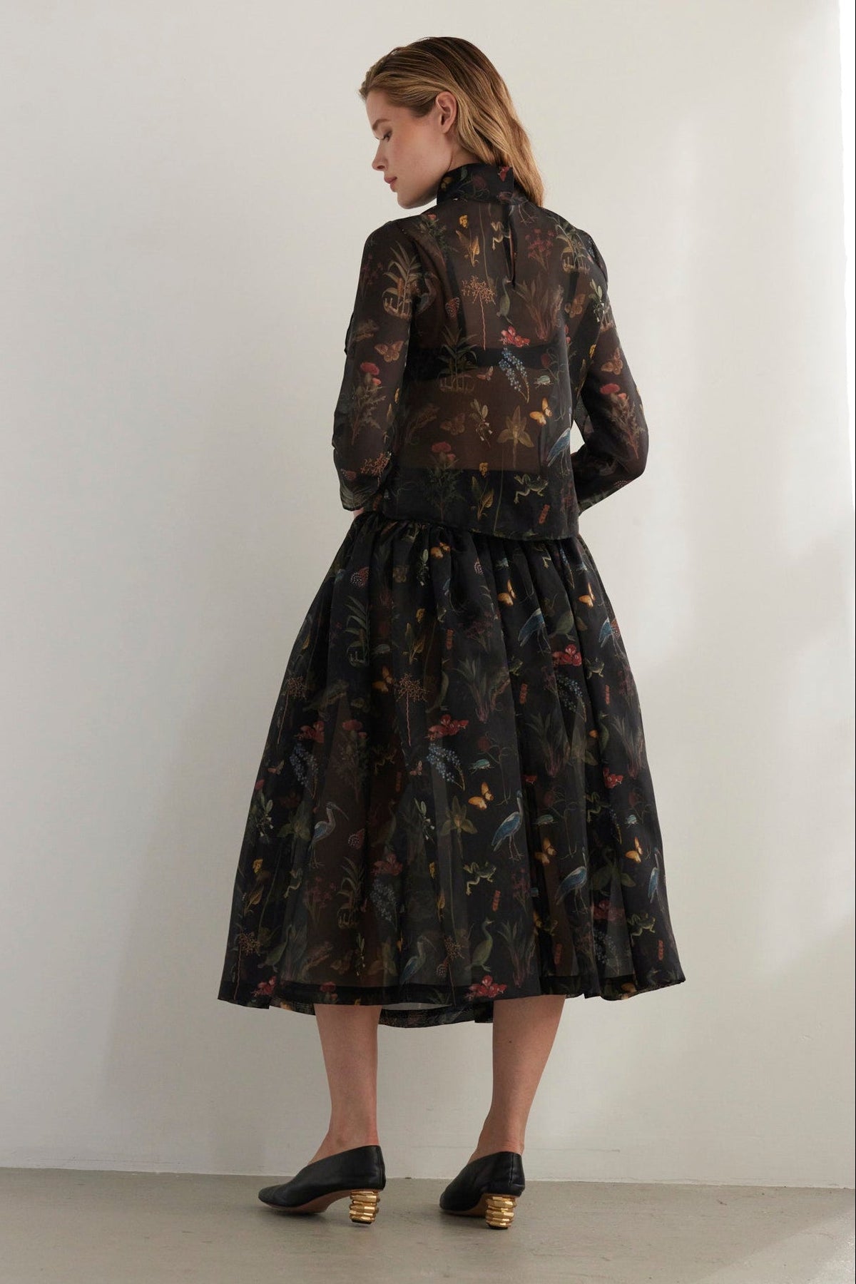 Ursula Shirred Midi Skirt in Audubon Silk Organza Skirts CHRISTINE ALCALAY - 5