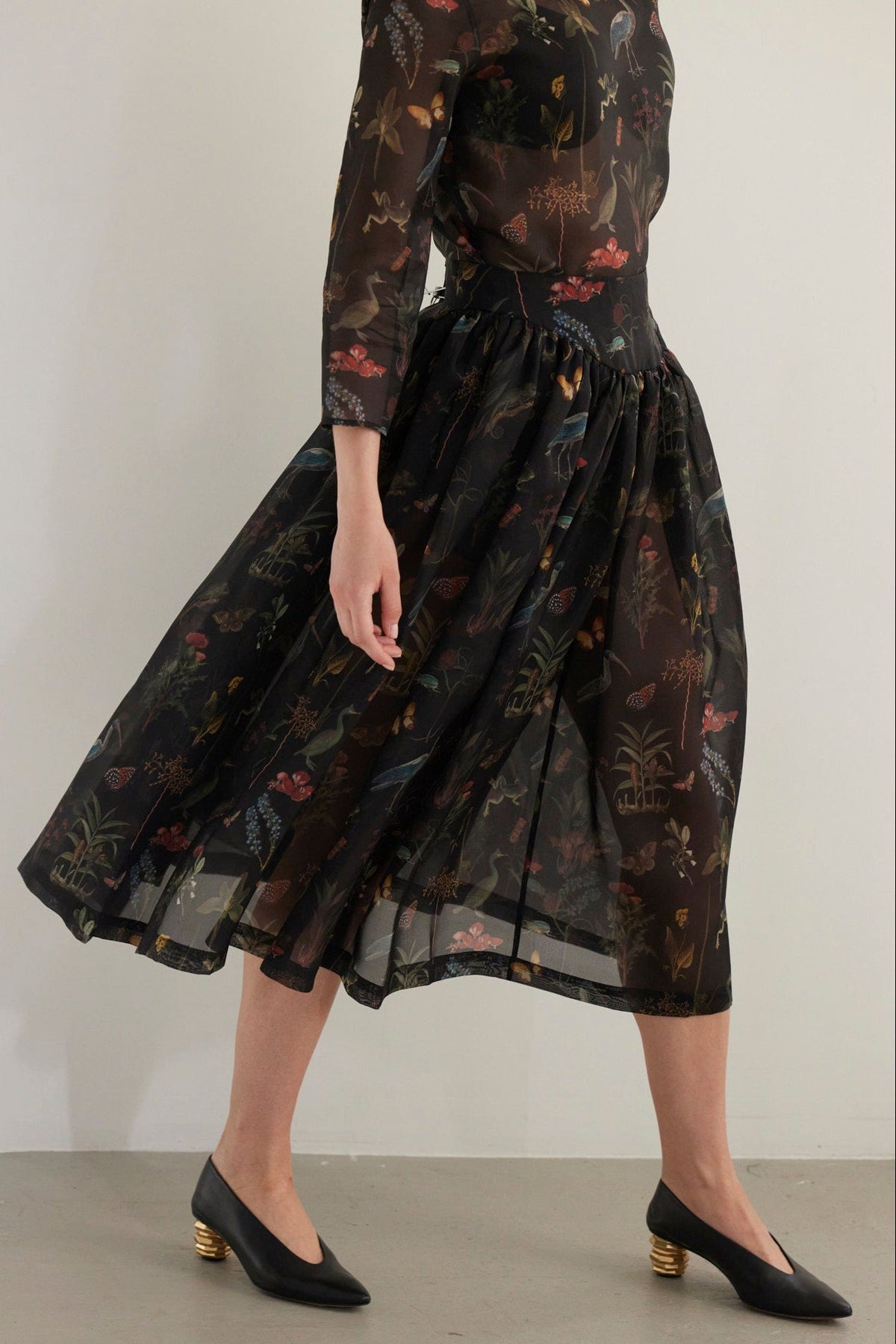 Ursula Shirred Midi Skirt in Audubon Silk Organza Skirts CHRISTINE ALCALAY - 3