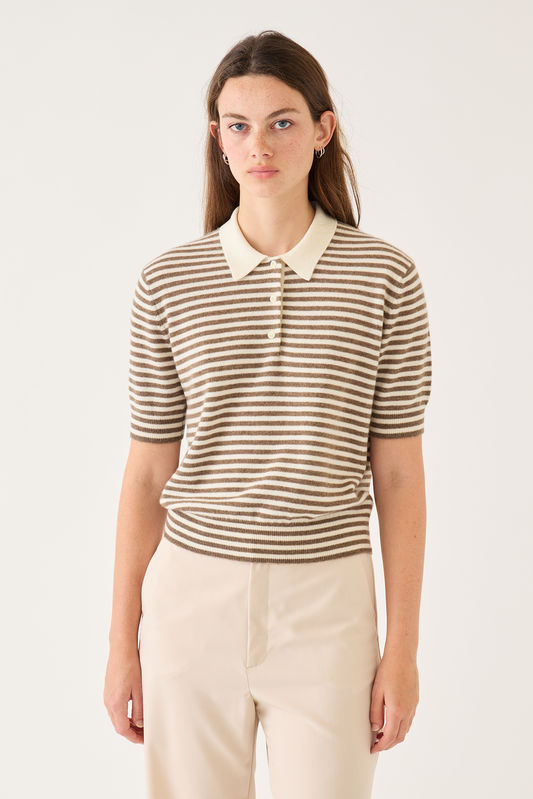 Amelia Stripe Cashmere Polo Top DEMYLEE New York