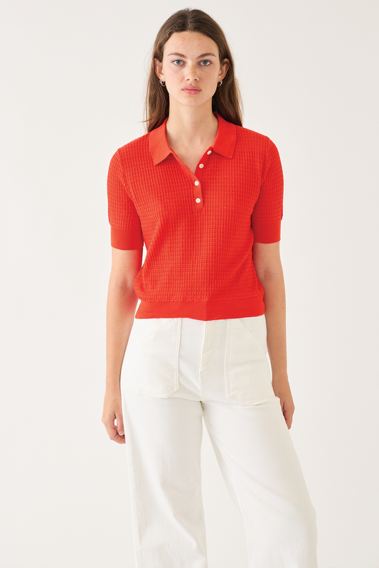 Celia Waffle Pointelle Cotton Polo Top Tops DEMYLEE New York