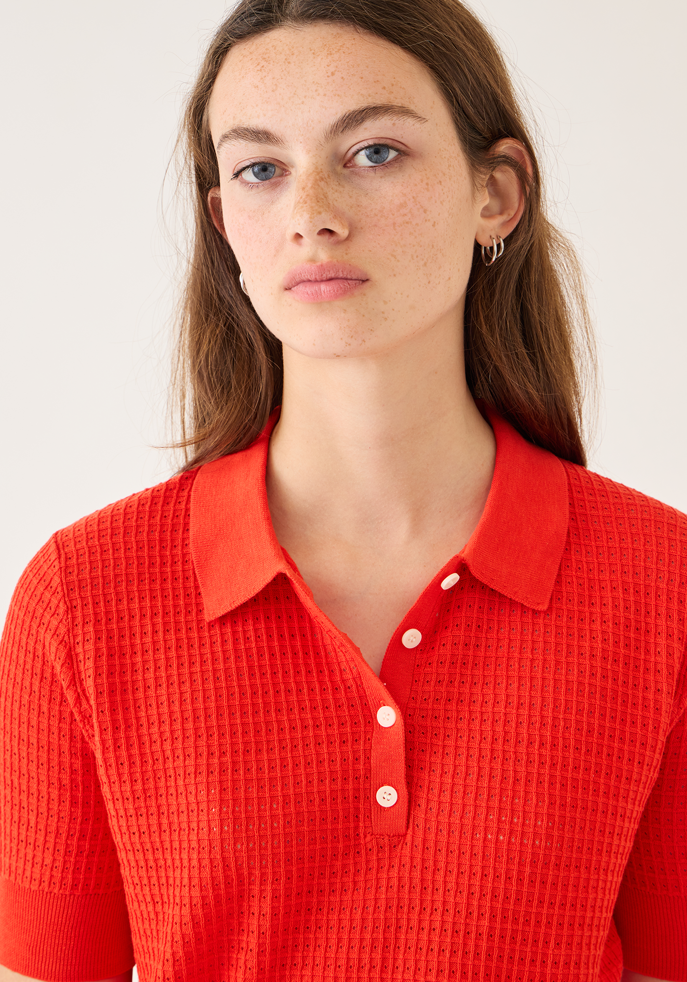 Celia Waffle Pointelle Cotton Polo Top Tops DEMYLEE New York