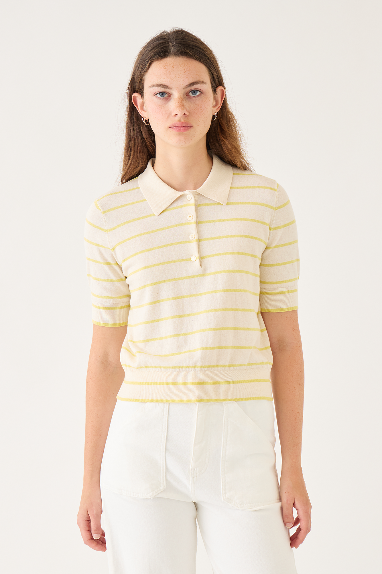 Cameron Stripe Cotton Polo Top Tops DEMYLEE New York