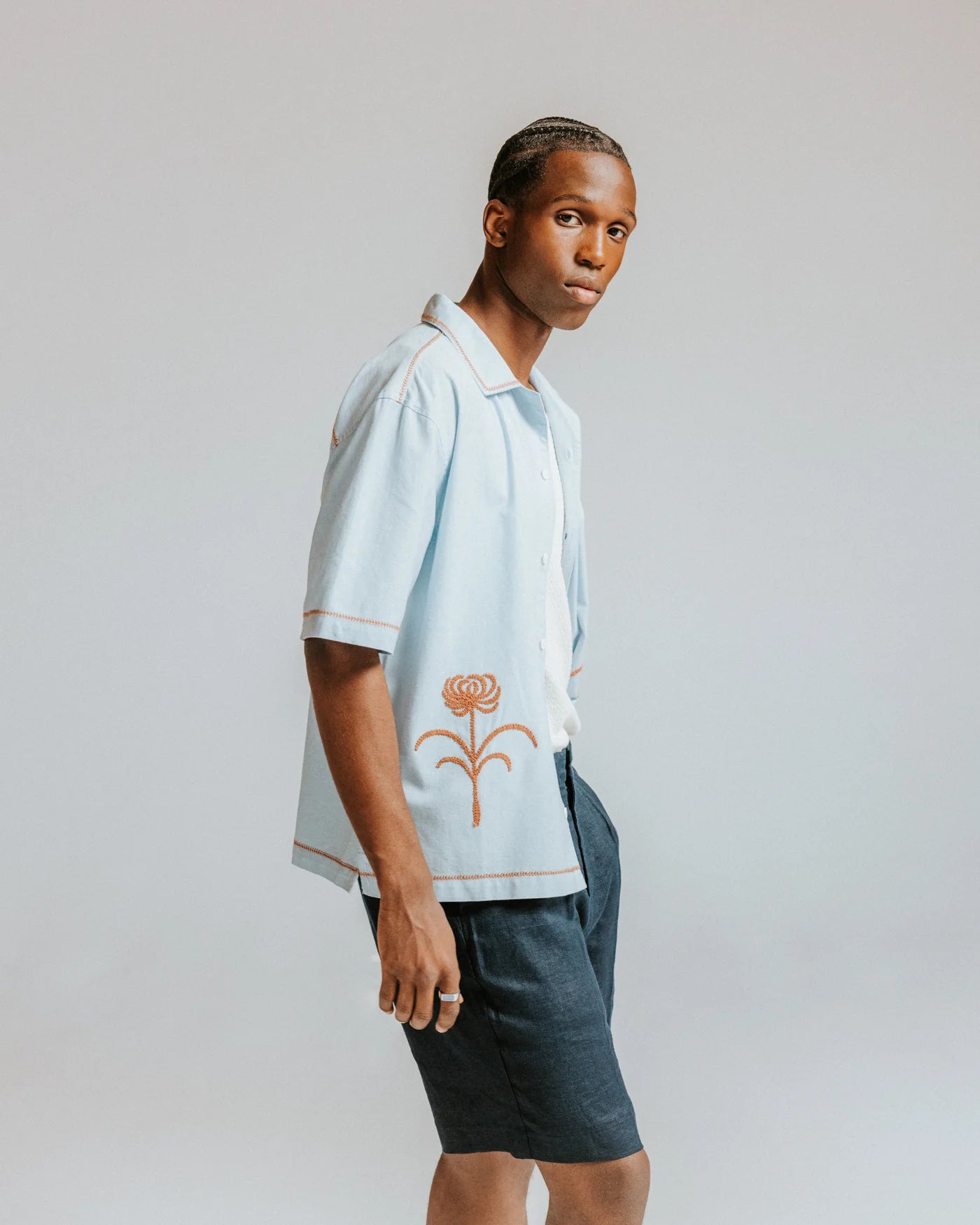 Keats S/S Shirt Dahlia Embroidery Shirts Wax London