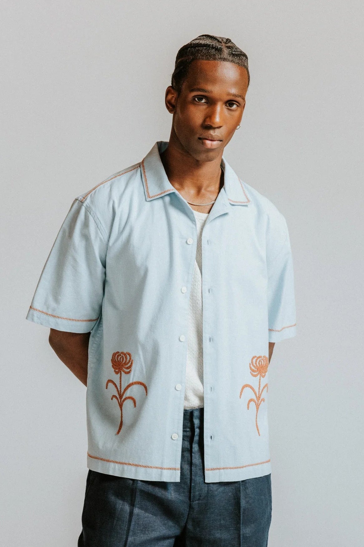 Keats S/S Shirt Dahlia Embroidery Shirts Wax London