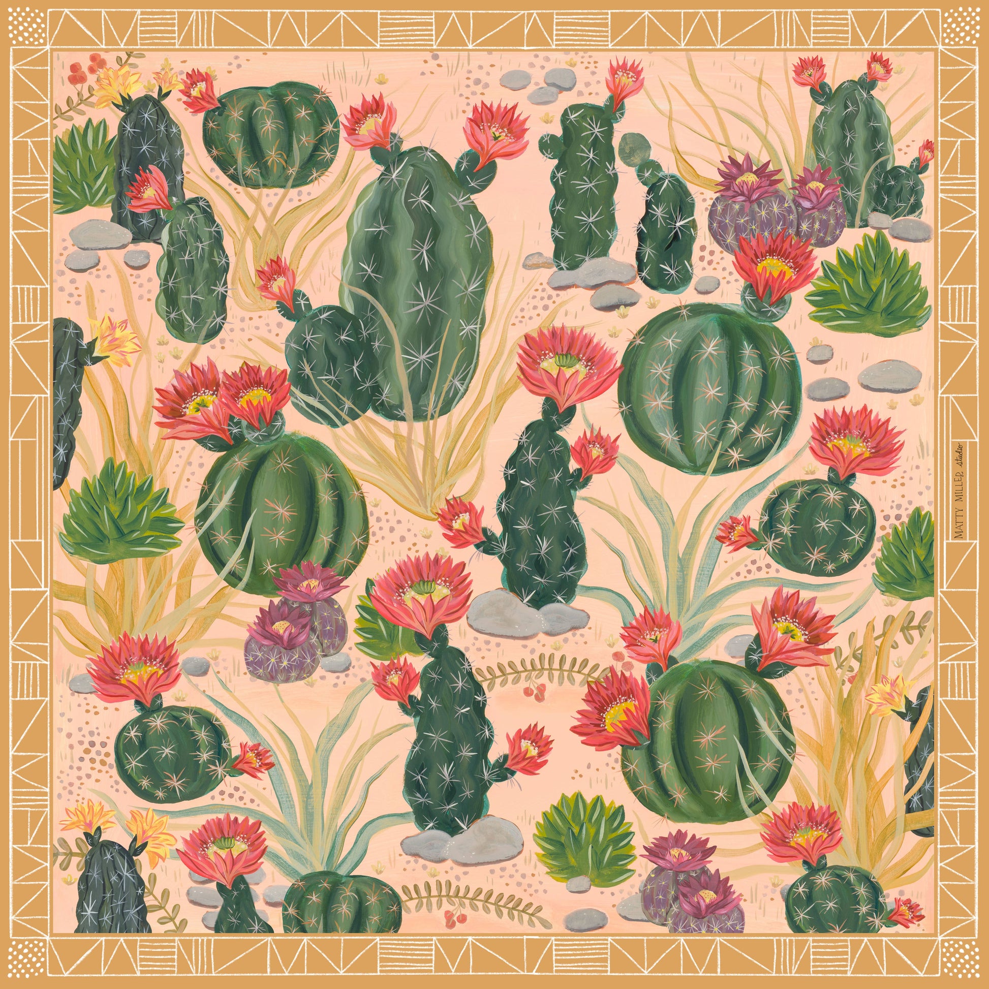 100% Silk Scarf - Cactus Garden Scarves Matty Miller Studio