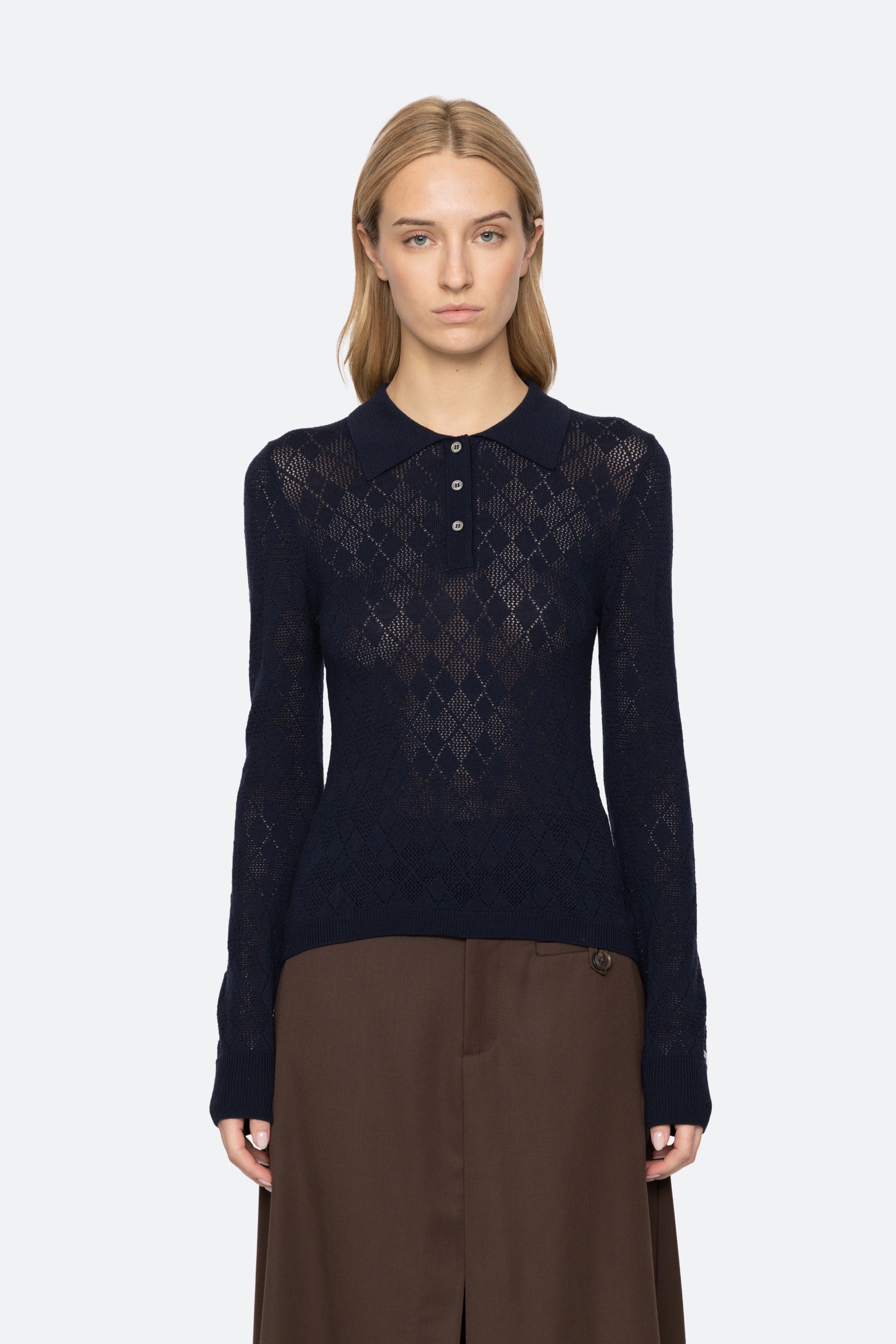 JANE ARGYLE POLO L/SLV SWEATER (D1) SEA NEW YORK