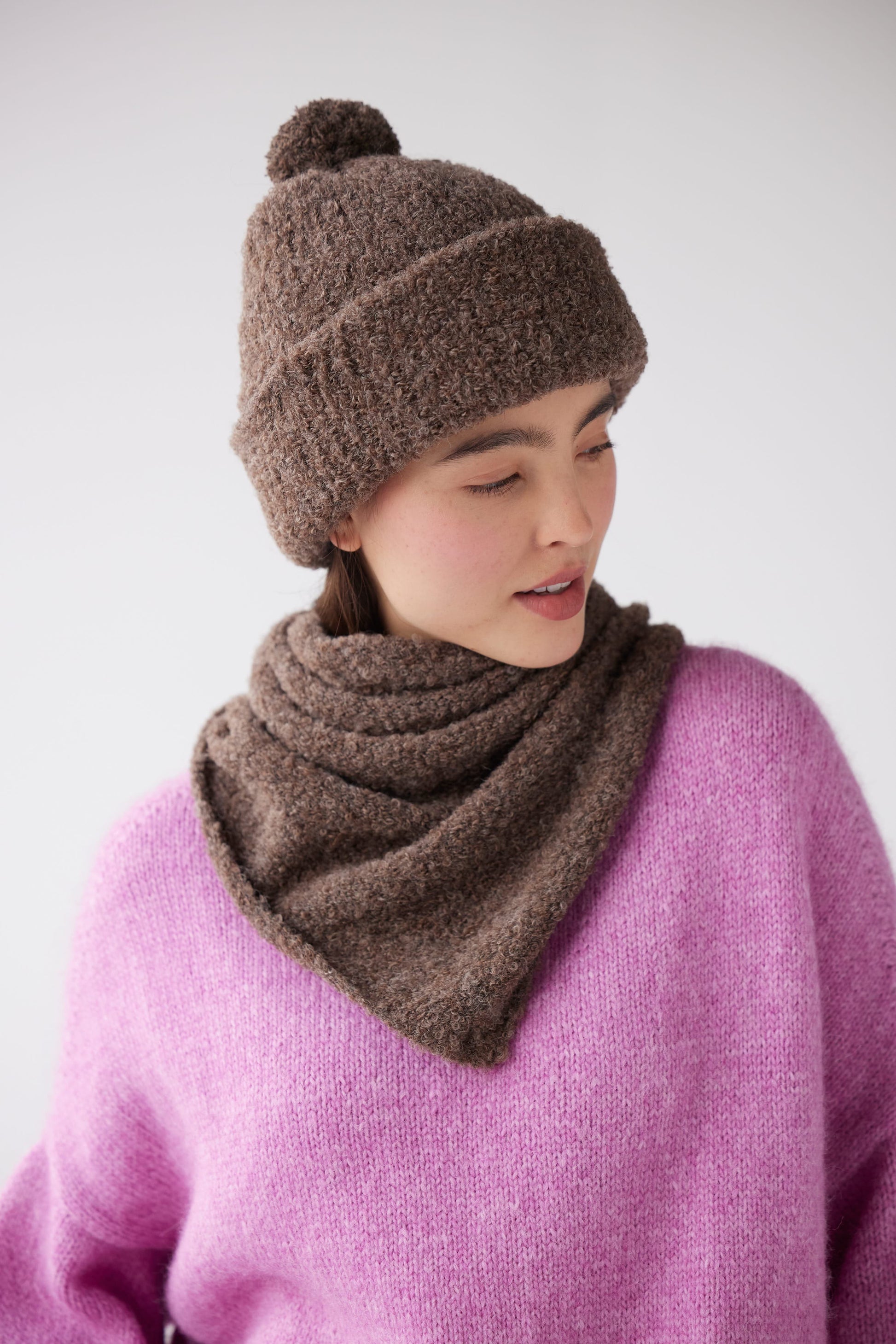 Teddy Alpaca Boucle Beanie with Pom Hats CHRISTINE ALCALAY Bark One Size