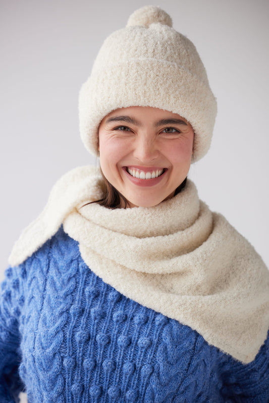 Teddy Alpaca Boucle Beanie with Pom Hats CHRISTINE ALCALAY Marshmallow One Size