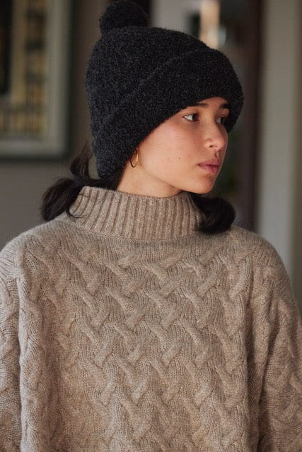 Teddy Alpaca Boucle Beanie with Pom - Biscuit Beanies CHRISTINE ALCALAY