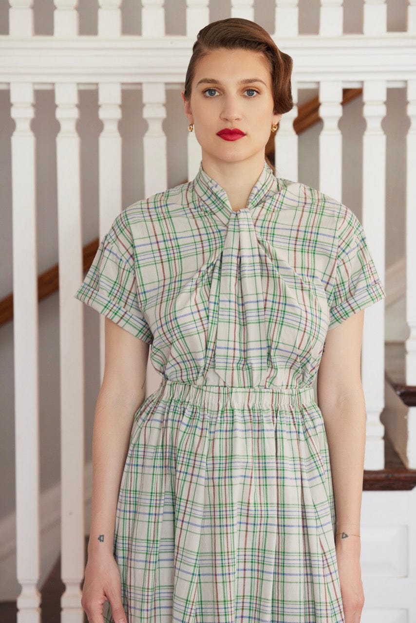 Betty Blouse in Cotton Plaid Tops CHRISTINE ALCALAY Oyster Plaid Extra Small