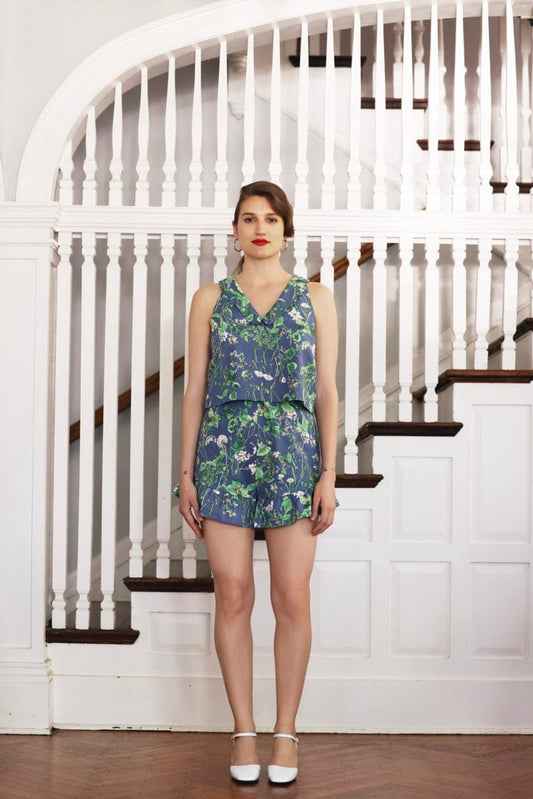 Penny Top in Floral Linen Tops CHRISTINE ALCALAY Blue Floral Extra Small