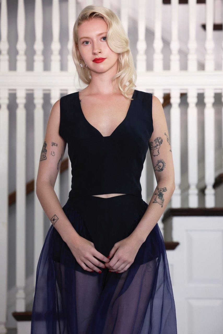 Sophie Top in Cupro Linen Blend Tops CHRISTINE ALCALAY Dark Navy Extra Small