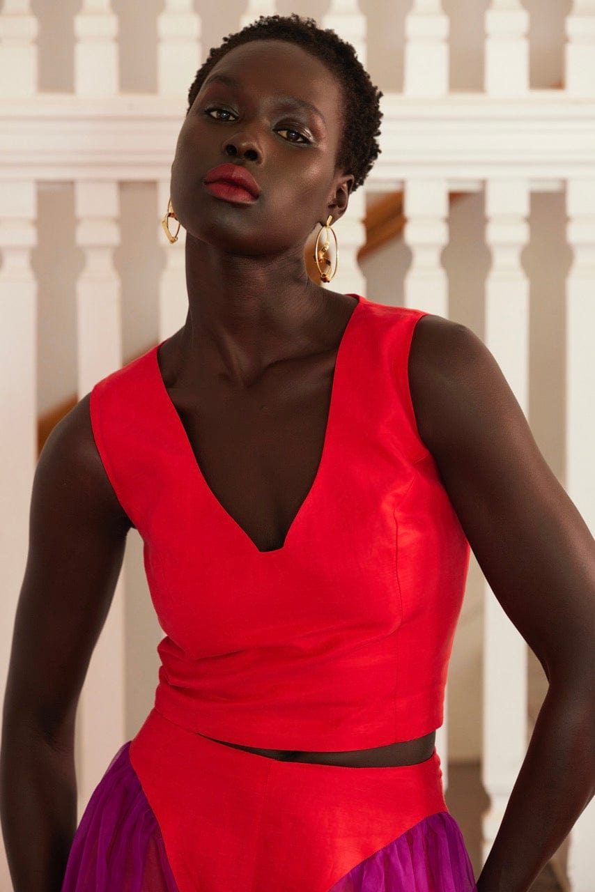 Sophie Top in Cupro Linen Blend Tops CHRISTINE ALCALAY Fire Extra Small