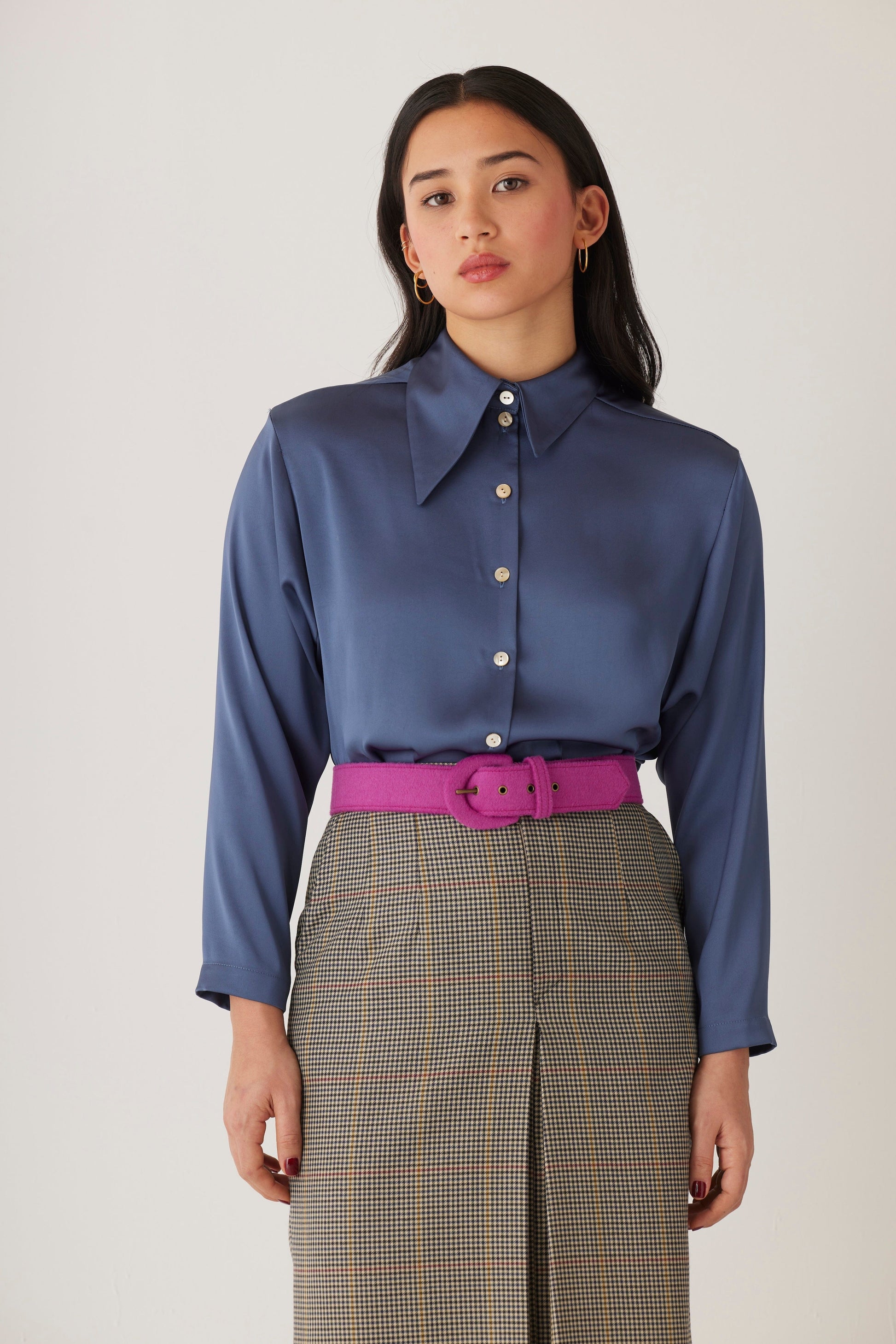 Jojo Blouse in Japanese Charmeuse Tops CHRISTINE ALCALAY Slate Blue Extra Small 