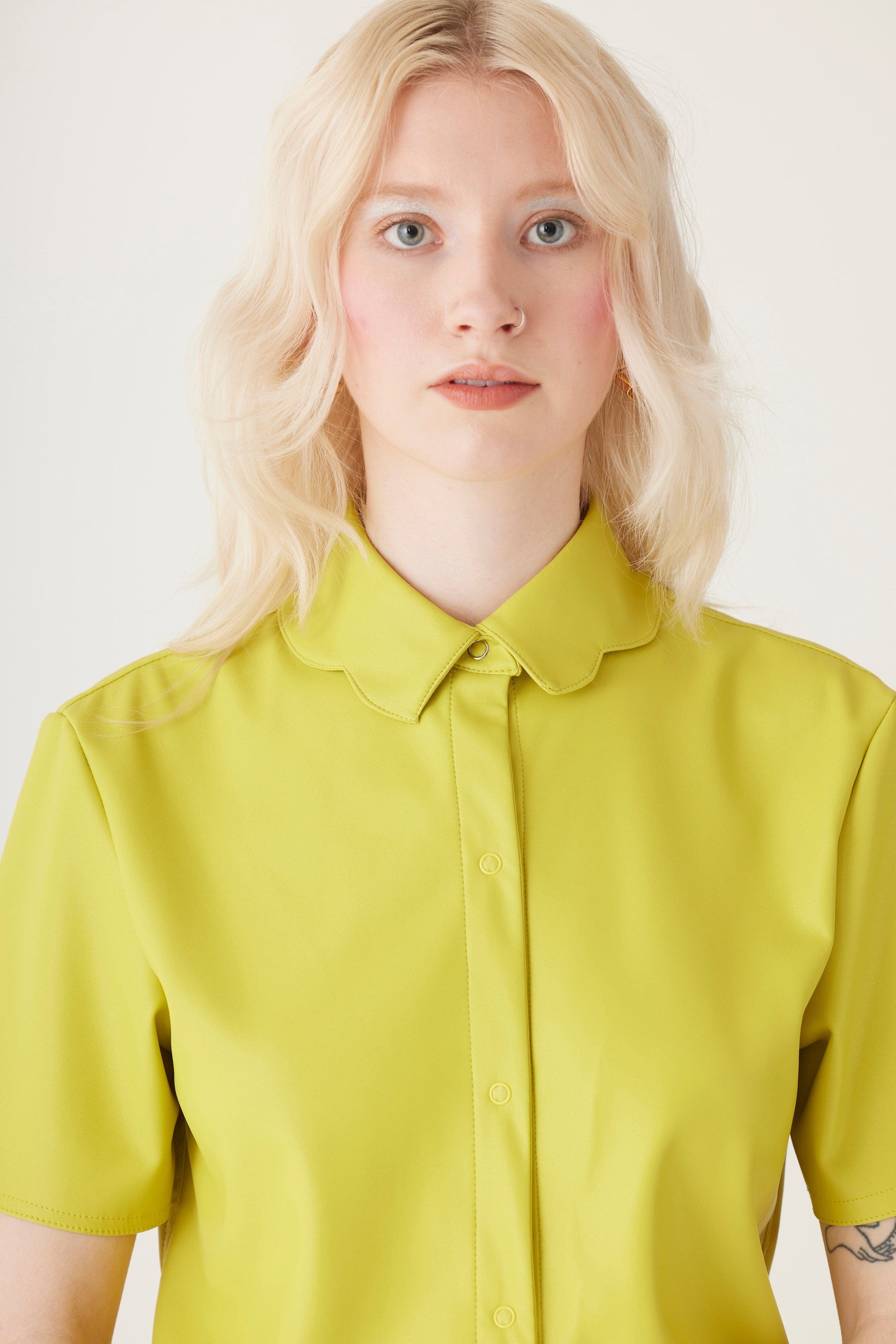 Volante Blouse in Pleatherette Tops CHRISTINE ALCALAY   