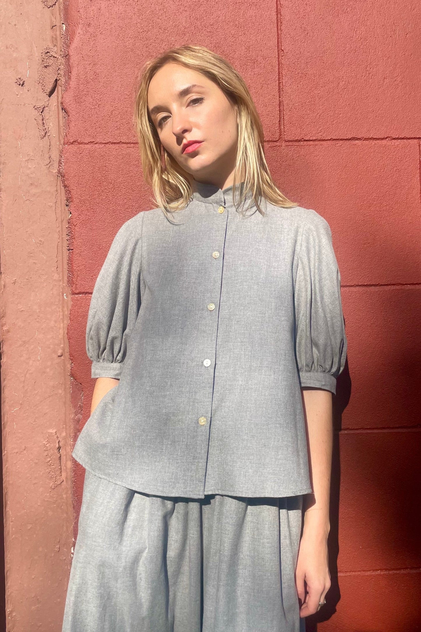 Livia Blouse in Gray Japanese Cotton Flannel Tops CHRISTINE ALCALAY Gray Extra Small