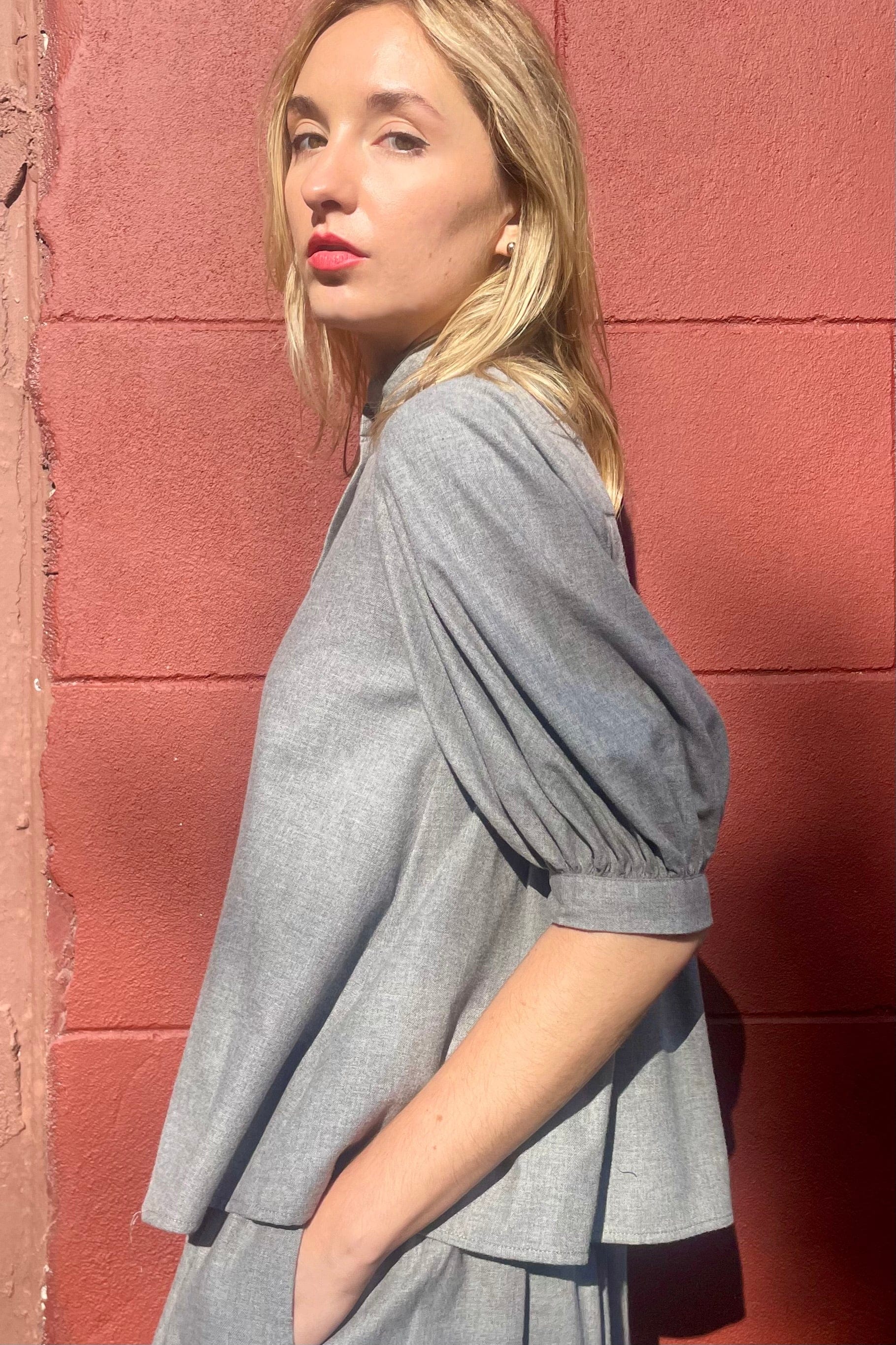 Livia Blouse in Gray Japanese Cotton Flannel Tops CHRISTINE ALCALAY