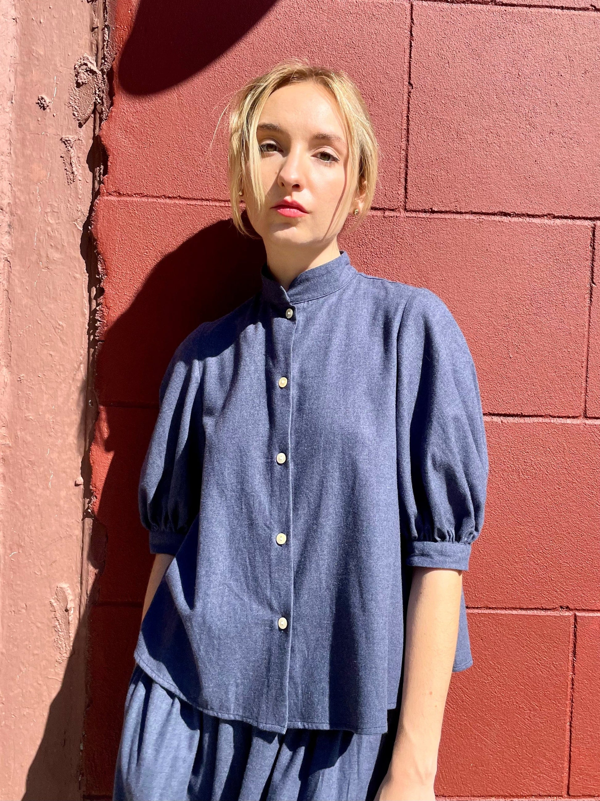 Livia Blouse in Navy Japanese Cotton Flannel Tops CHRISTINE ALCALAY Navy Extra Small