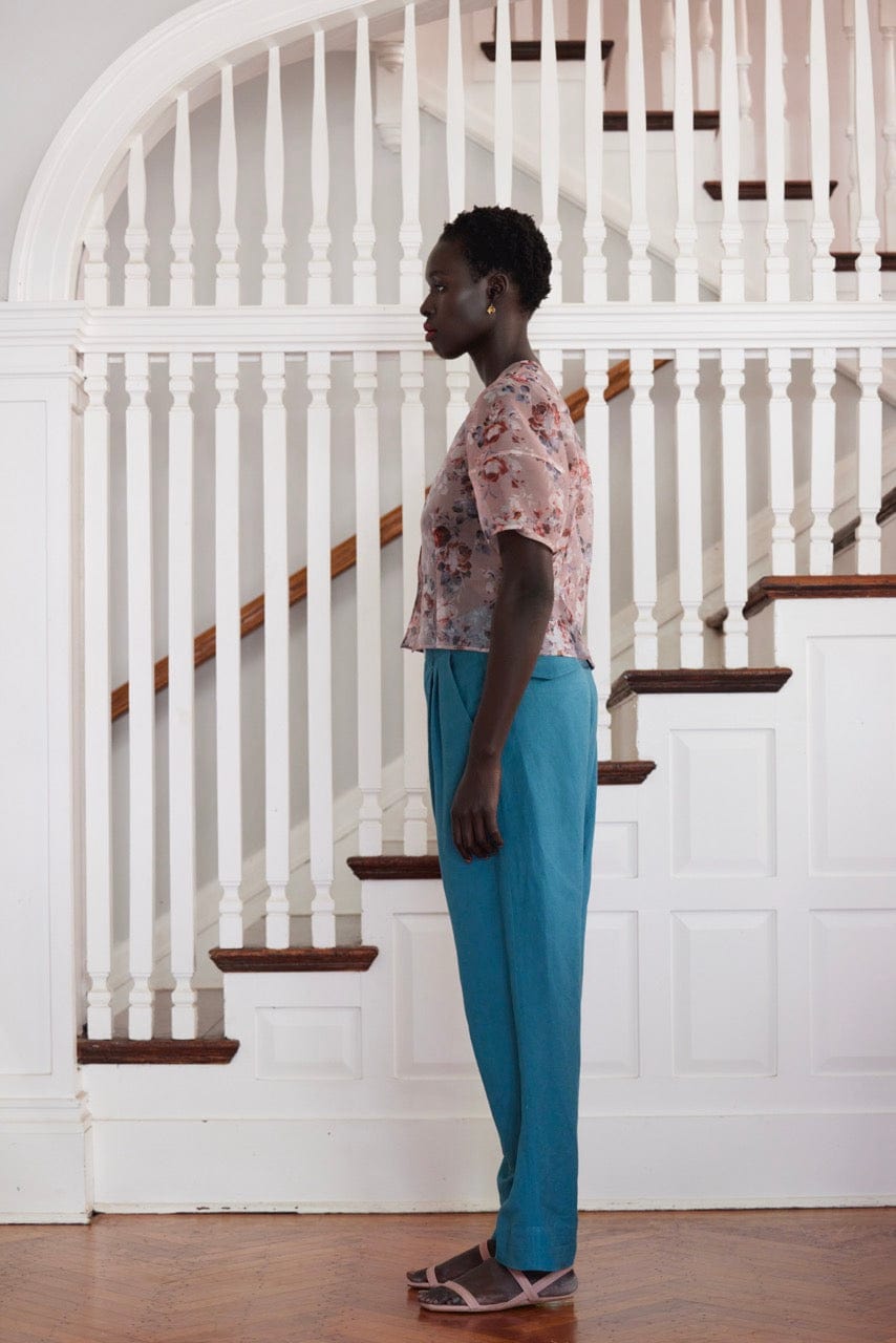 Nora Blouse in Rose Print Silk Organza Tops CHRISTINE ALCALAY