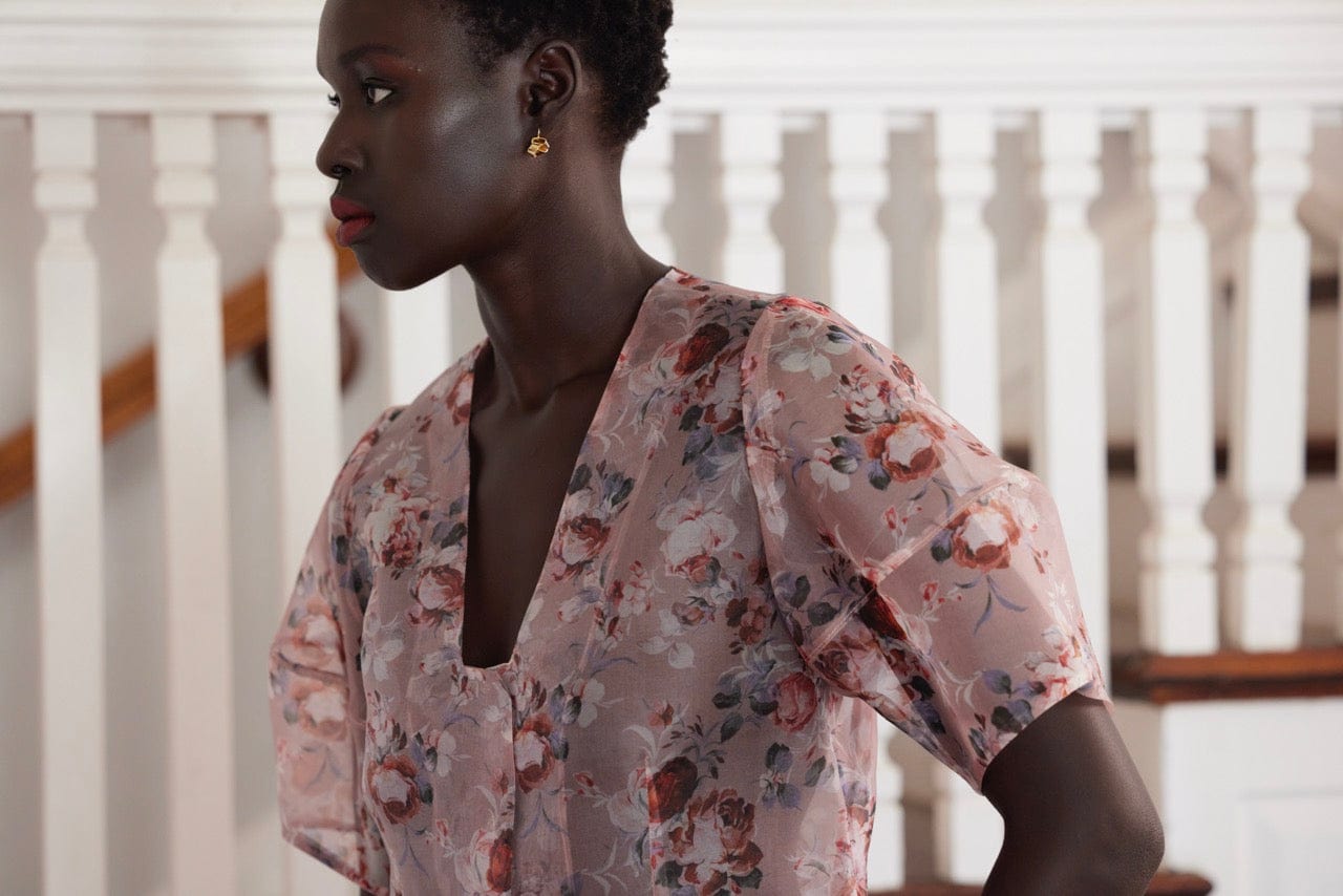 Nora Blouse in Rose Print Silk Organza Tops CHRISTINE ALCALAY