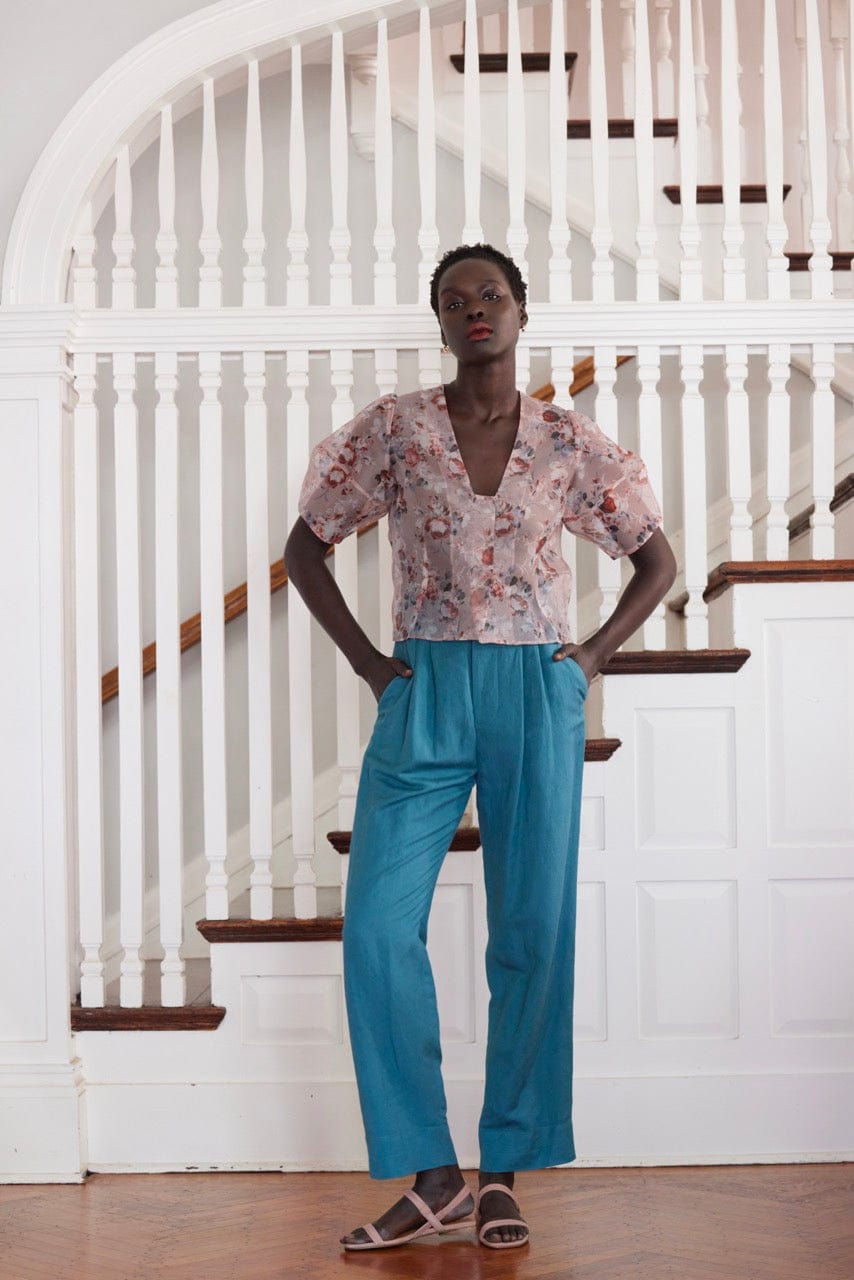 Nora Blouse in Rose Print Silk Organza Tops CHRISTINE ALCALAY Rose Print Extra Small