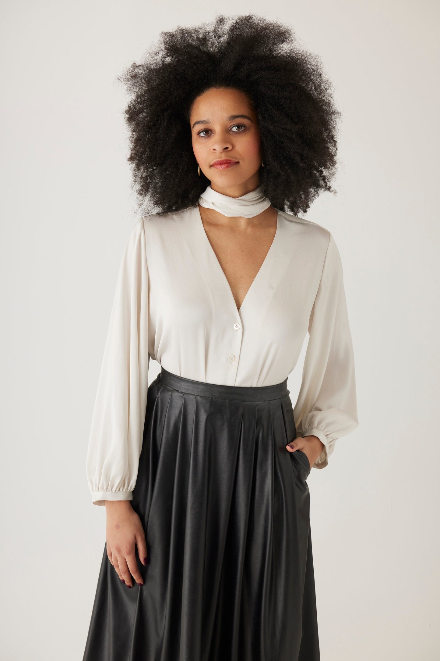 Trish Blouse in Japanese Charmeuse Tops CHRISTINE ALCALAY White Extra Small 