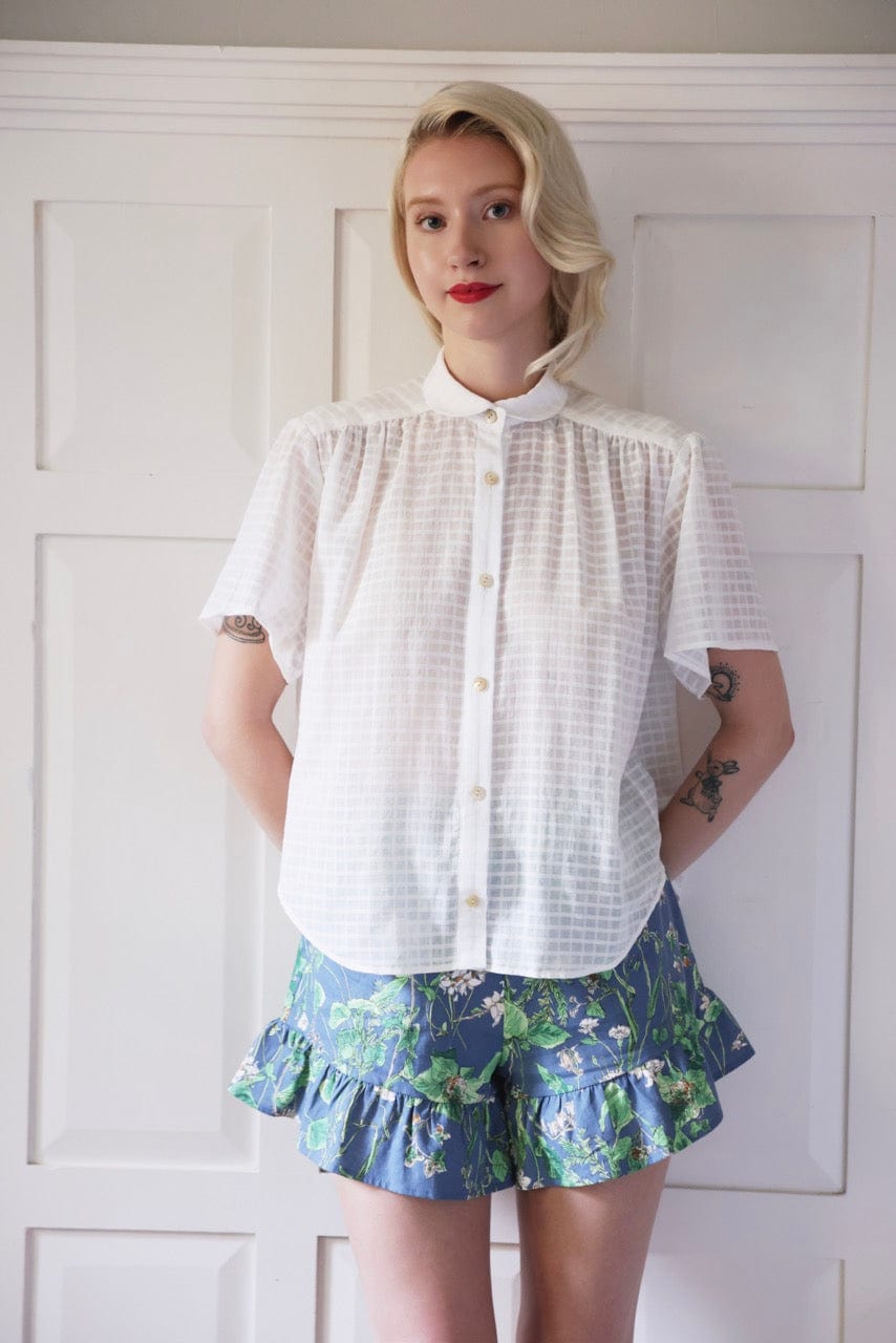 Georgina Blouse in Sheer Cotton Windowpane Tops CHRISTINE ALCALAY White Windowpane Extra Small