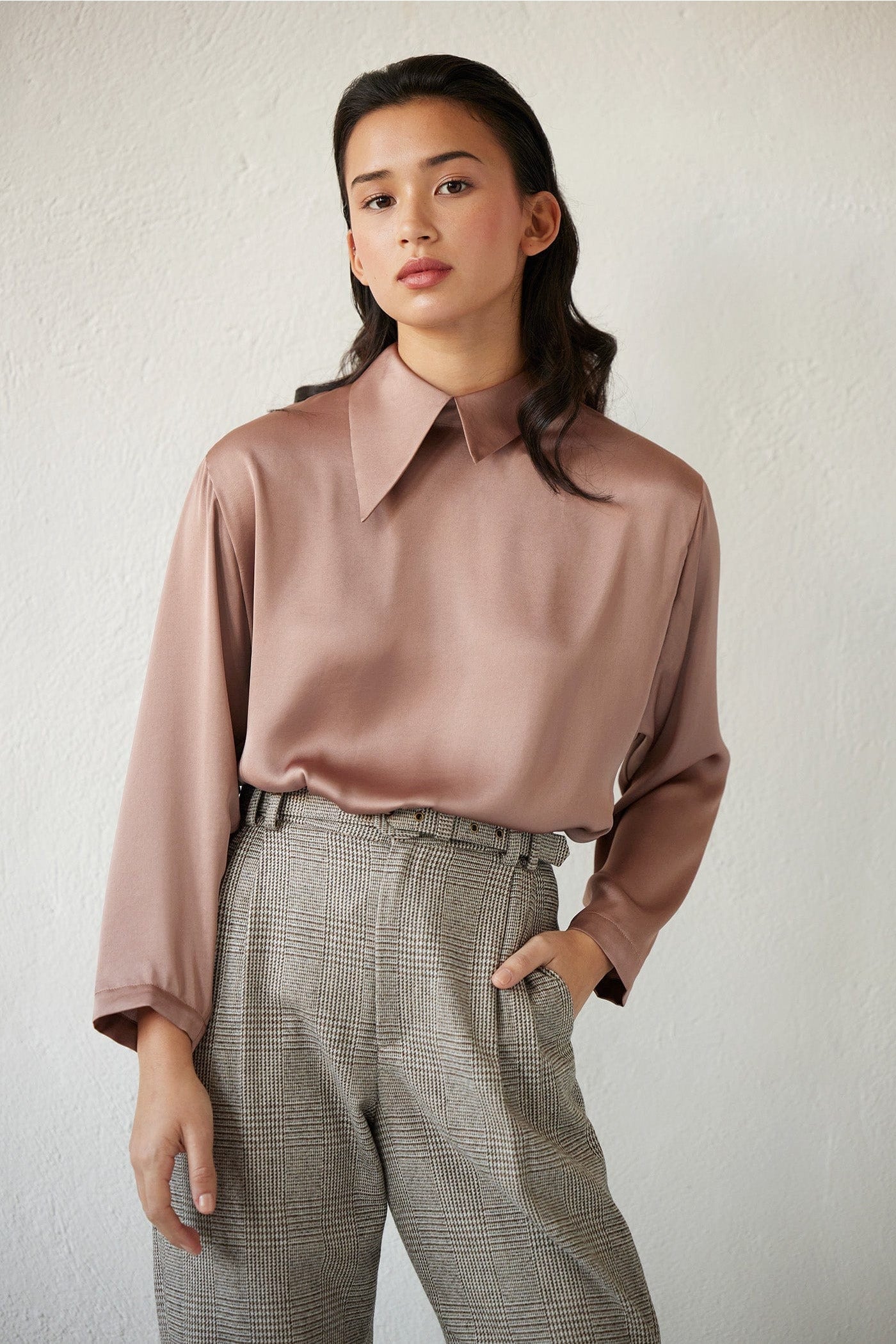Joy Blouse in Japanese Charmeuse Tops CHRISTINE ALCALAY Biscotti Extra Small 