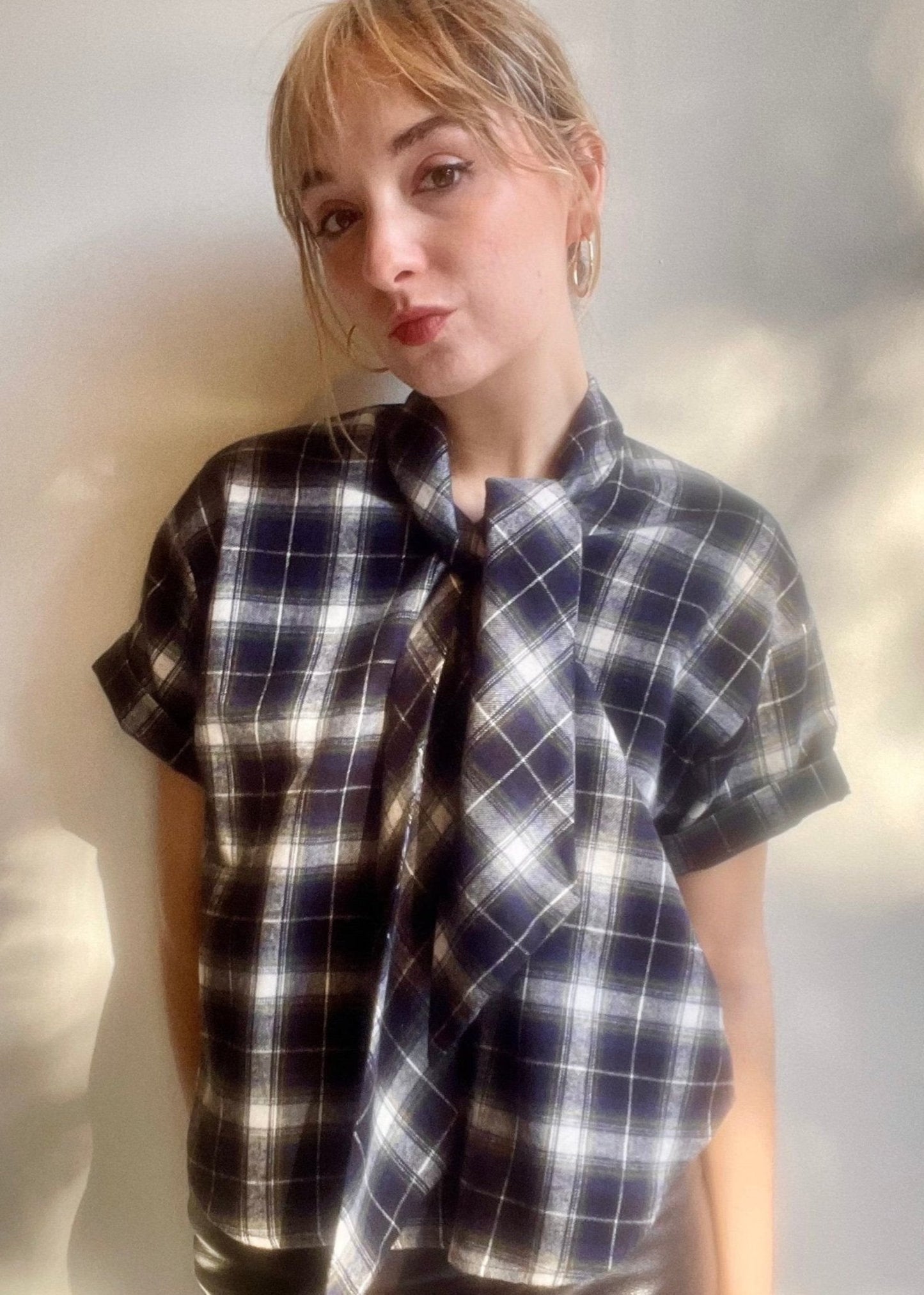 Betty Blouse in Blue Cotton Flannel Tops CHRISTINE ALCALAY Blue Plaid Flannel Extra Small 