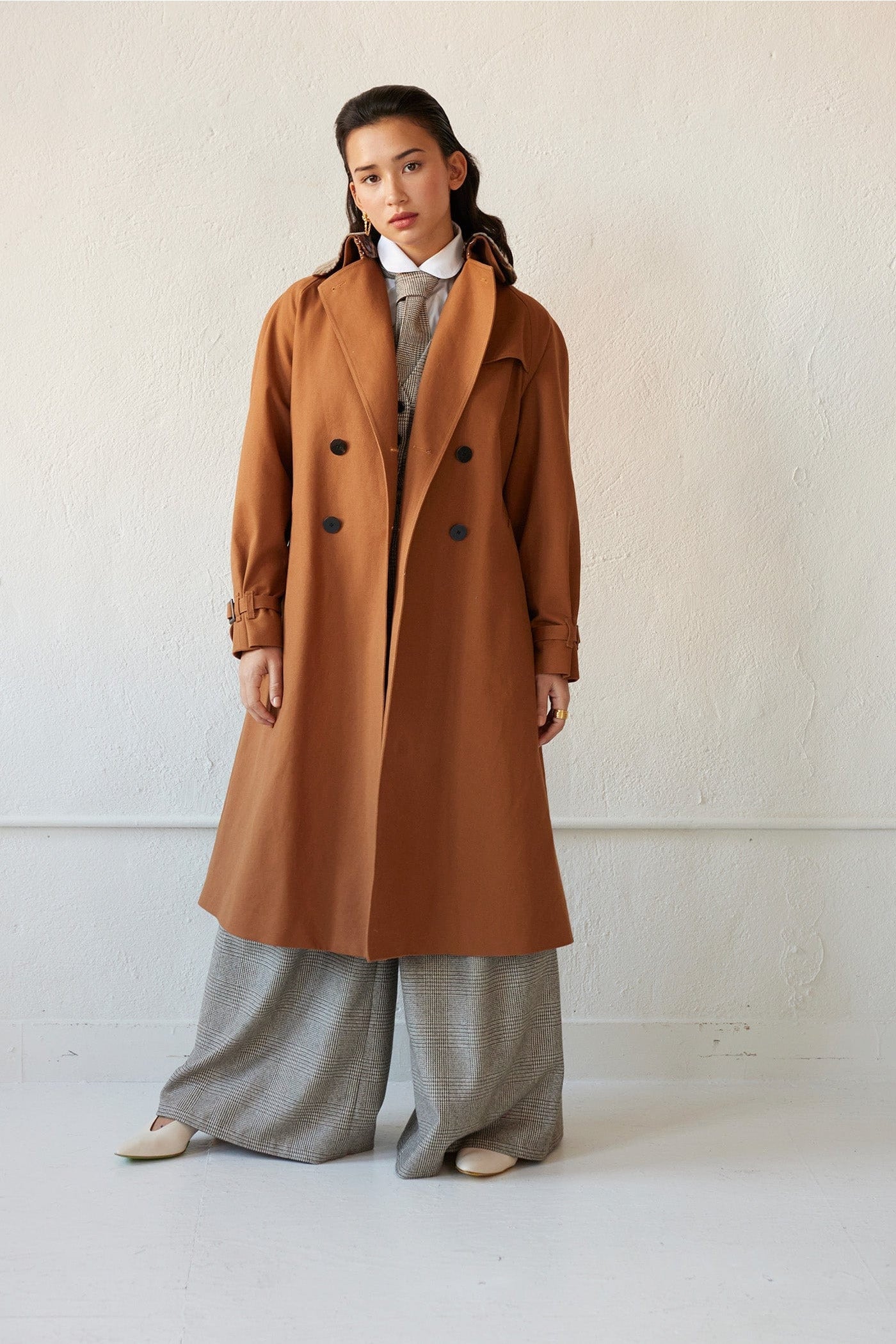 Regine Trench Coat in Cotton Twill Coats CHRISTINE ALCALAY Nutmeg Small 