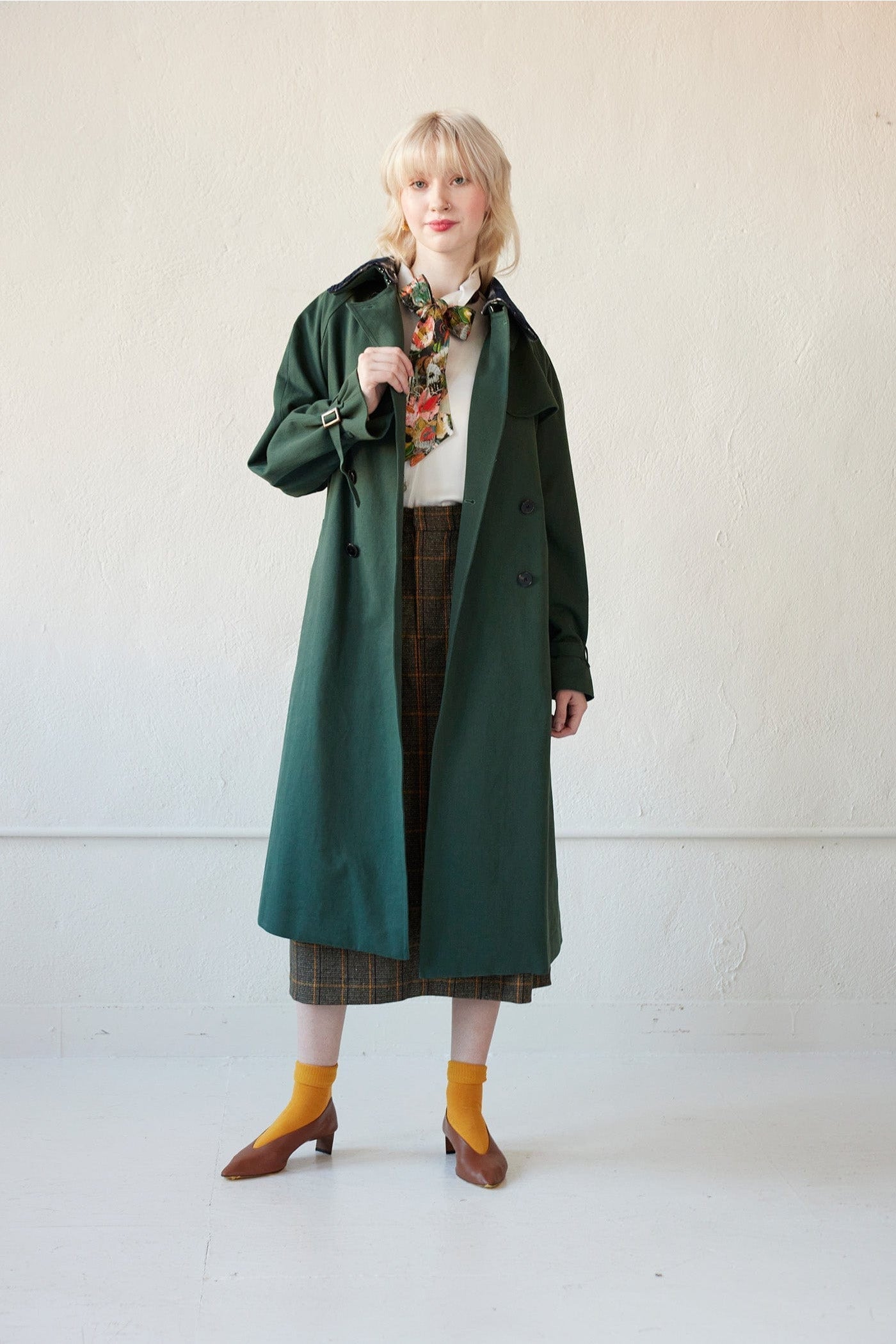 Regine Trench Coat in Cotton Twill Coats CHRISTINE ALCALAY Pine Small 