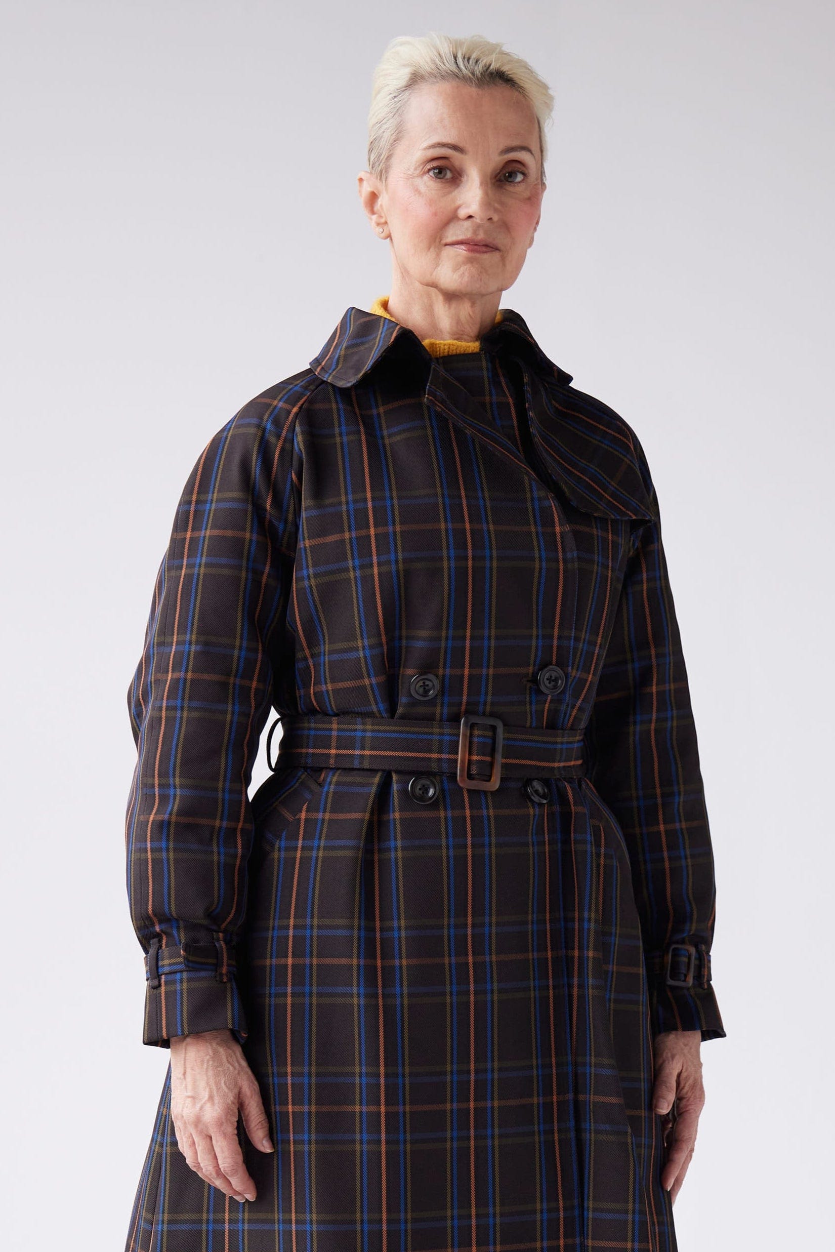 Regine Trench Coat in Terre Windowpane Coats CHRISTINE ALCALAY Terre Windowpane Extra Small