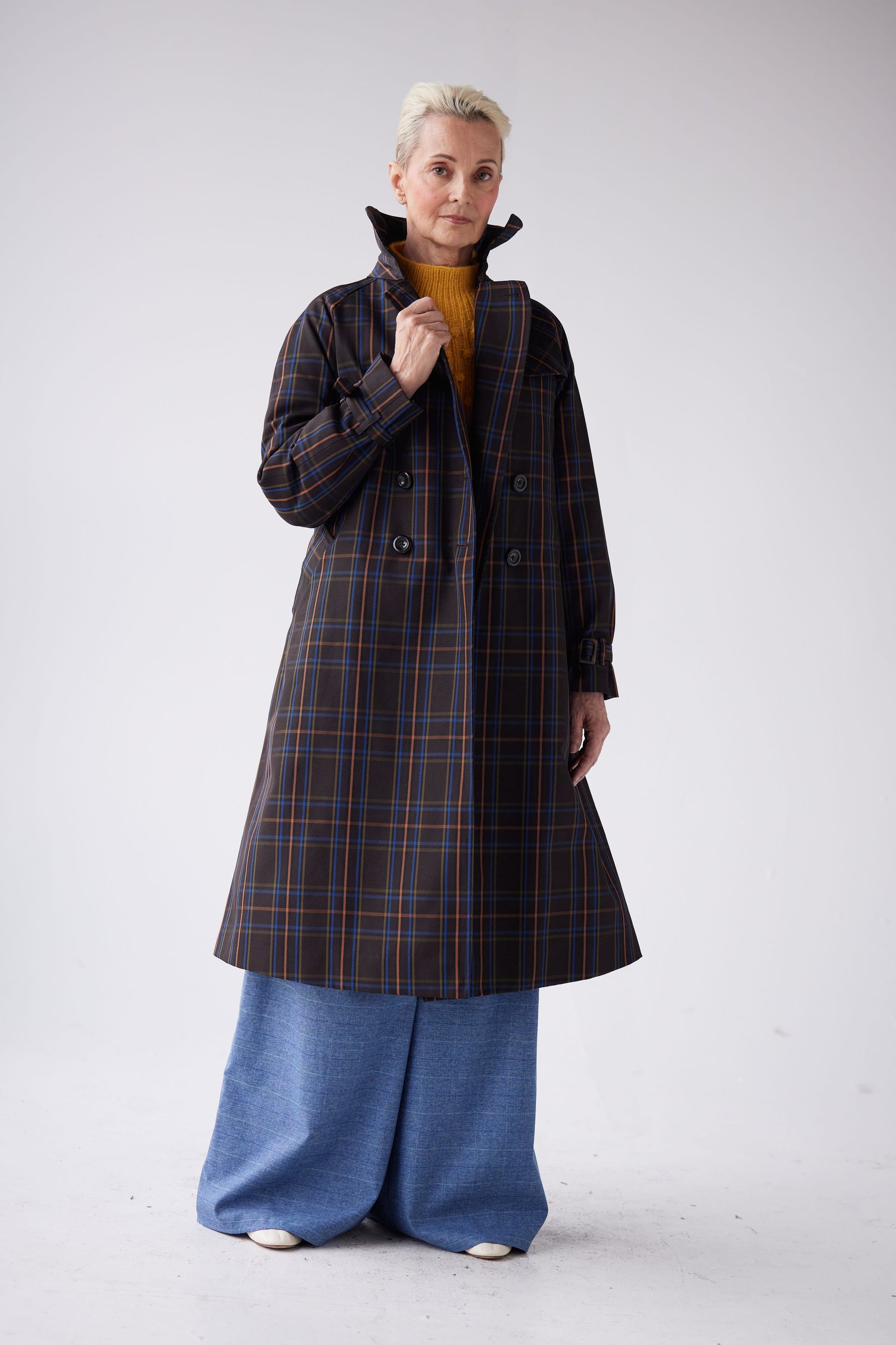 Regine Trench Coat in Terre Windowpane Coats CHRISTINE ALCALAY