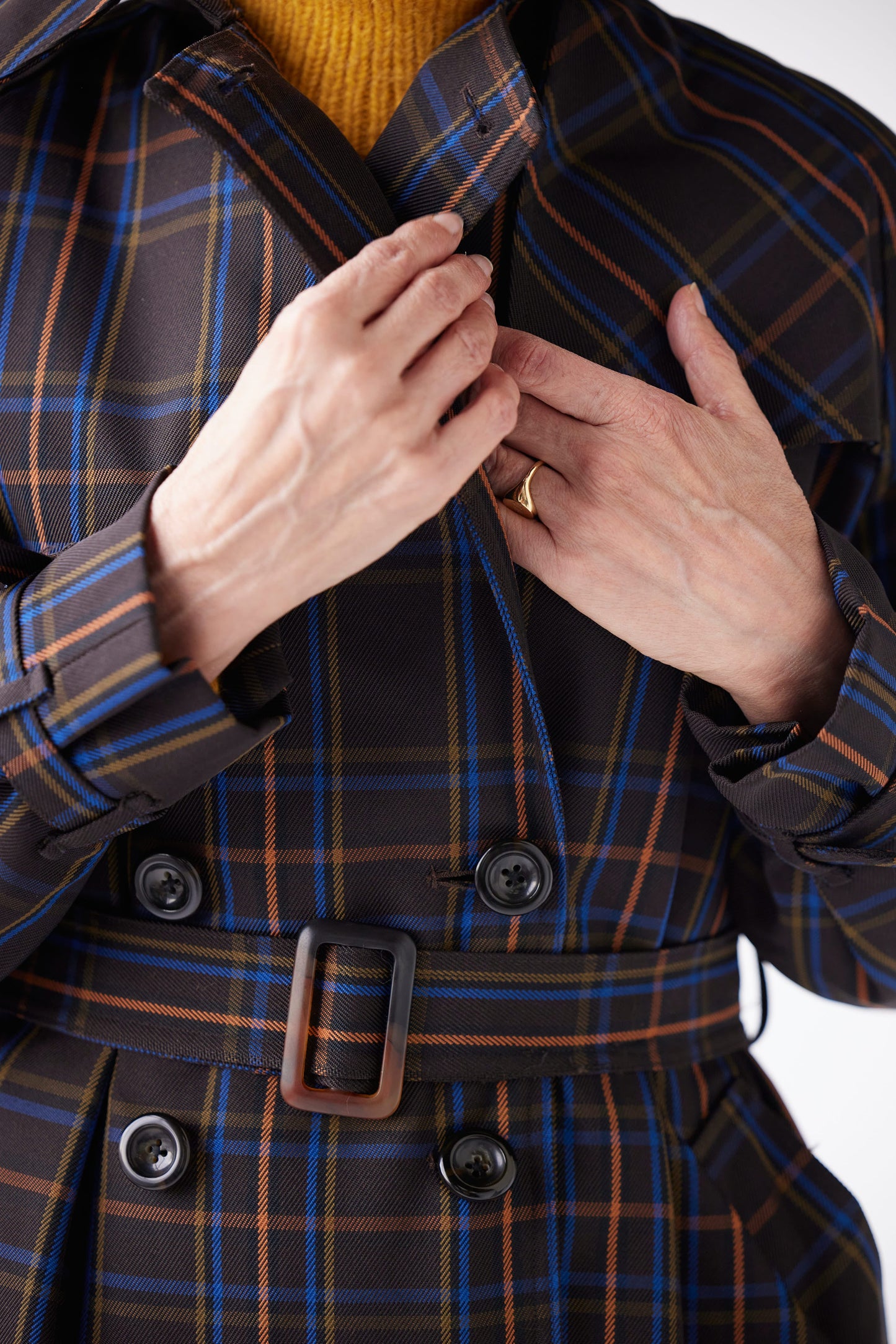 Regine Trench Coat in Terre Windowpane Coats CHRISTINE ALCALAY
