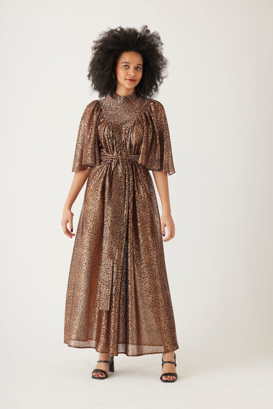 Maya Dress in Metallic Dresses CHRISTINE ALCALAY Bronze Metallic XS/S 