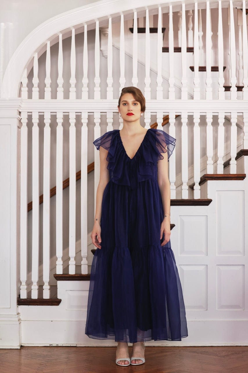 Papillon Dress in Silk Organza Dresses CHRISTINE ALCALAY Midnight XS/S
