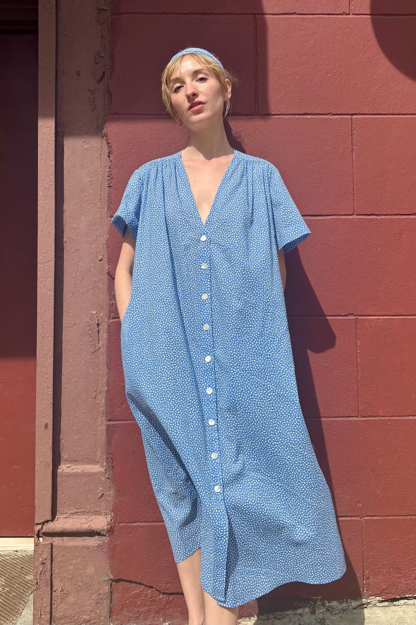 Frankie Dress in Cotton Pebble Print Dresses CHRISTINE ALCALAY Blue Pebble XS/S